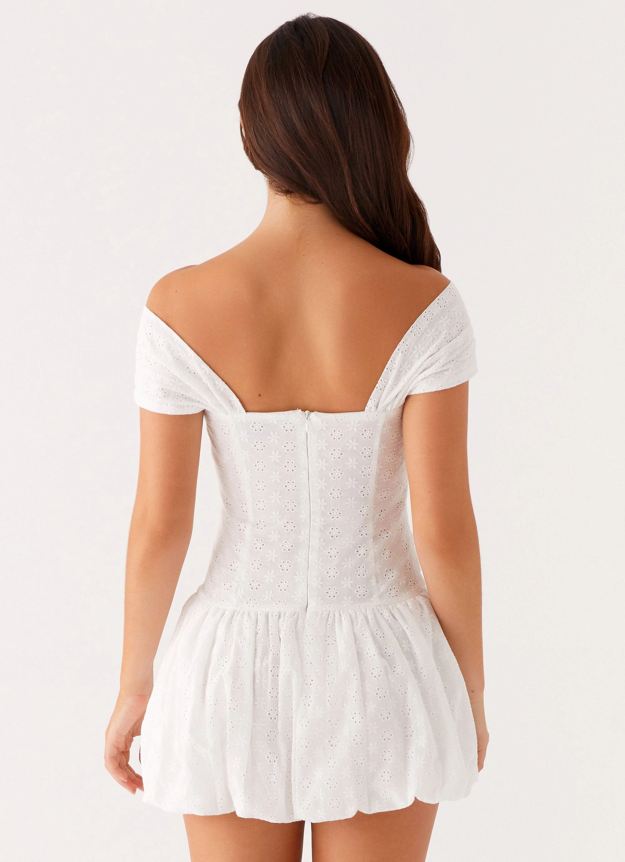 Vida Off Shoulder Mini Dress - White Lace Fine