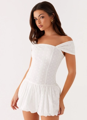Vida Off Shoulder Mini Dress - White Sleek Flow Clean Edge