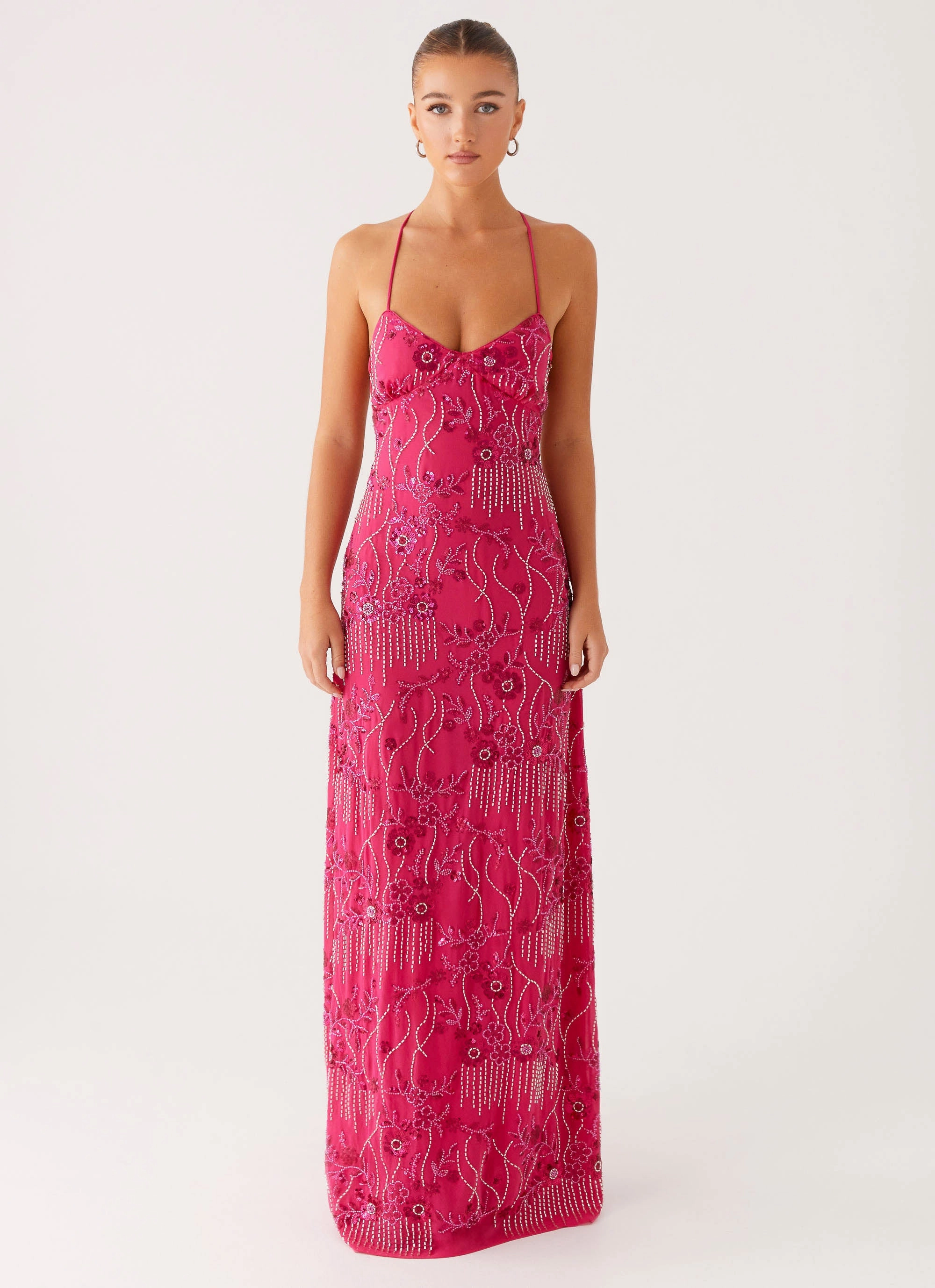 Vietta Sequin Cami Maxi Dress - Fuchsia Chic Comfort