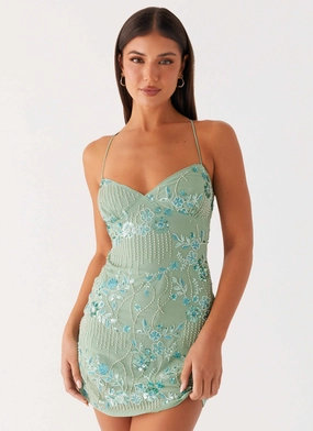 Soft Tone Fresh Aesthetic Vietta Sequin Cami Mini Dress - Mint