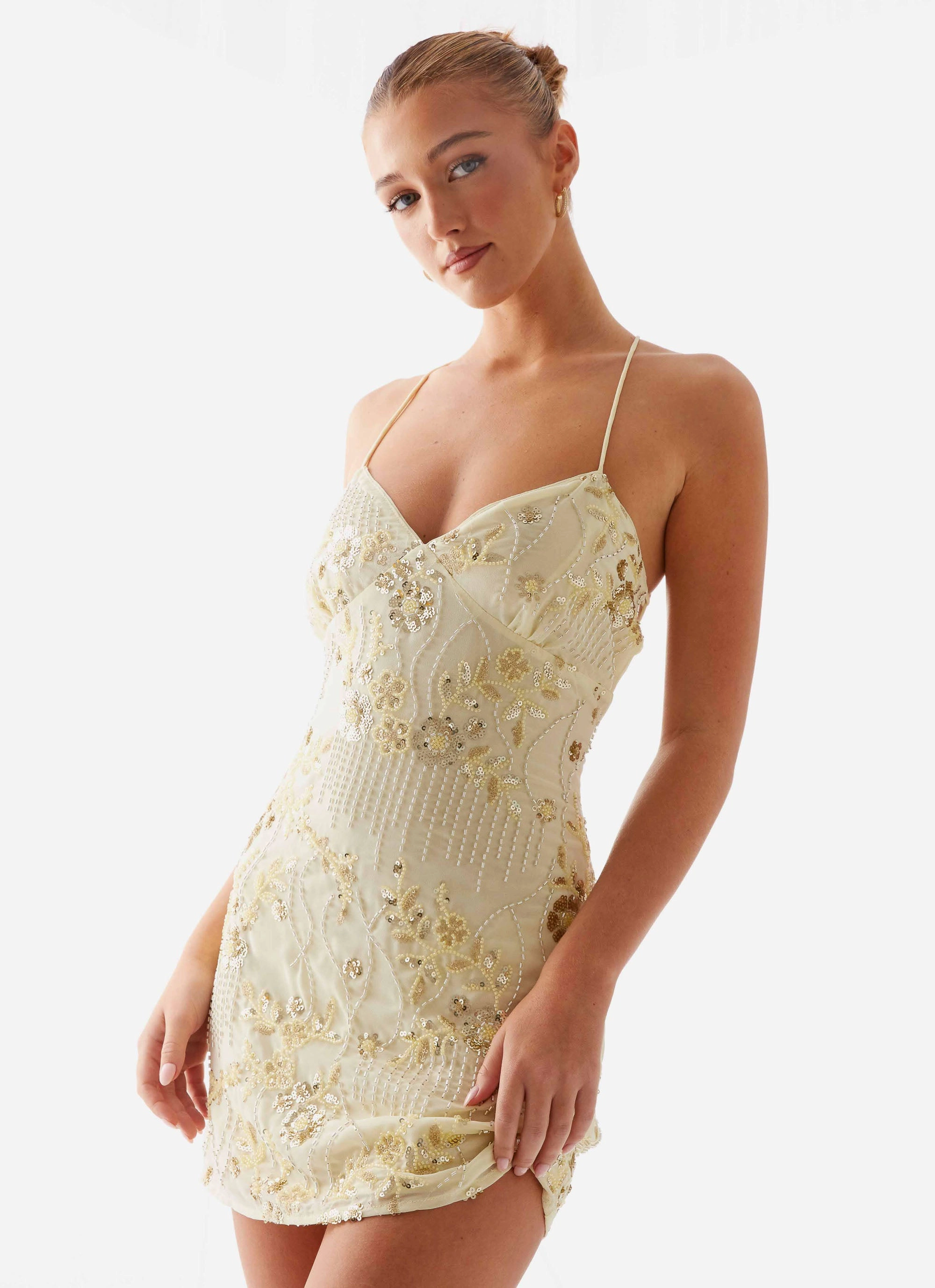 Vietta Sequin Cami Mini Dress - Yellow Evening Classic Event Glow