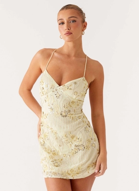 Trendy Fit Edgy Look Vietta Sequin Cami Mini Dress - Yellow