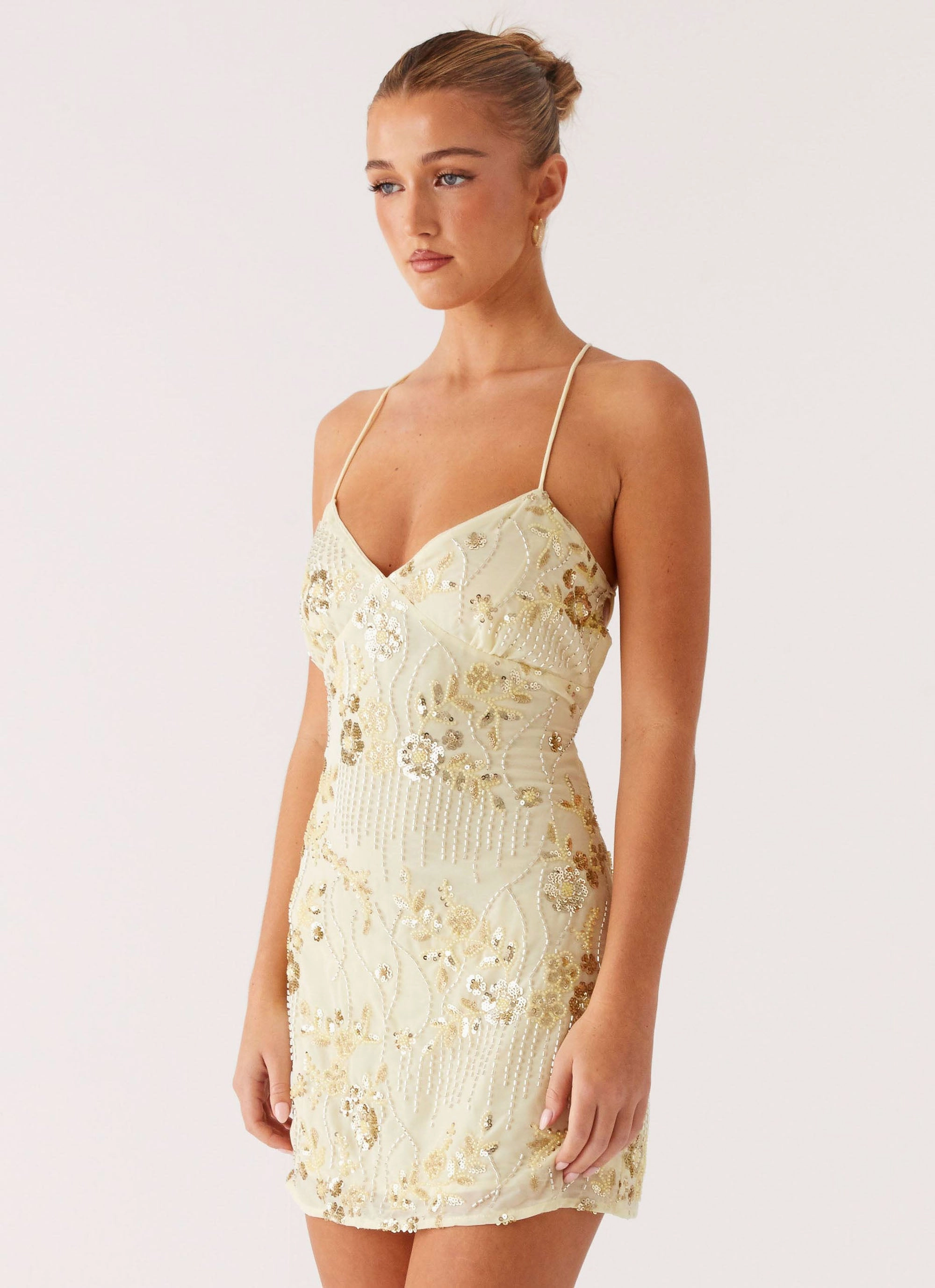 Fall Style Vietta Sequin Cami Mini Dress - Yellow