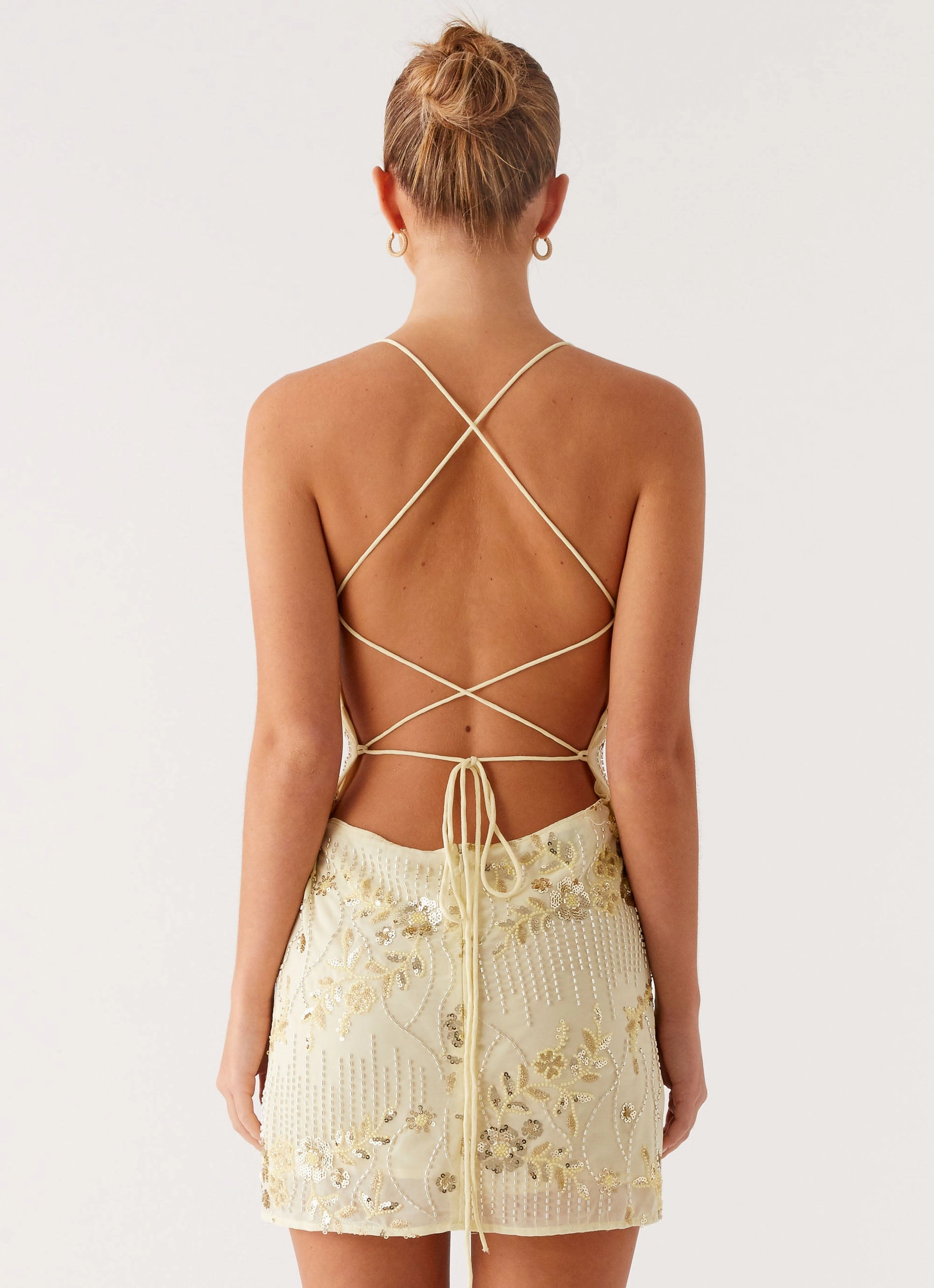 Vietta Sequin Cami Mini Dress - Yellow Formal Outfit Travel Option