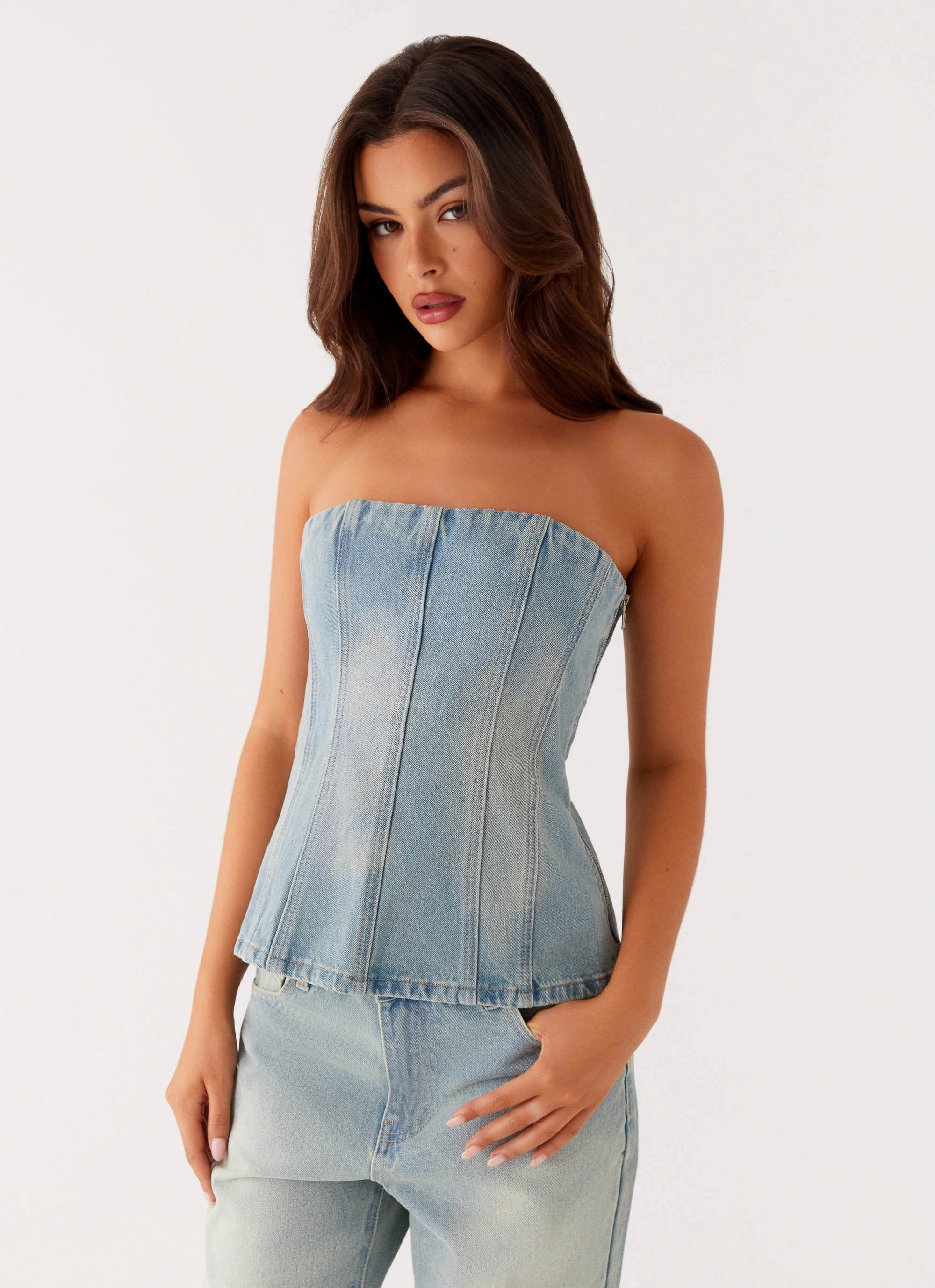 AdaptiveFitFabric HypoallergenicConstruction Vino Strapless Denim Top - Vintage Denim