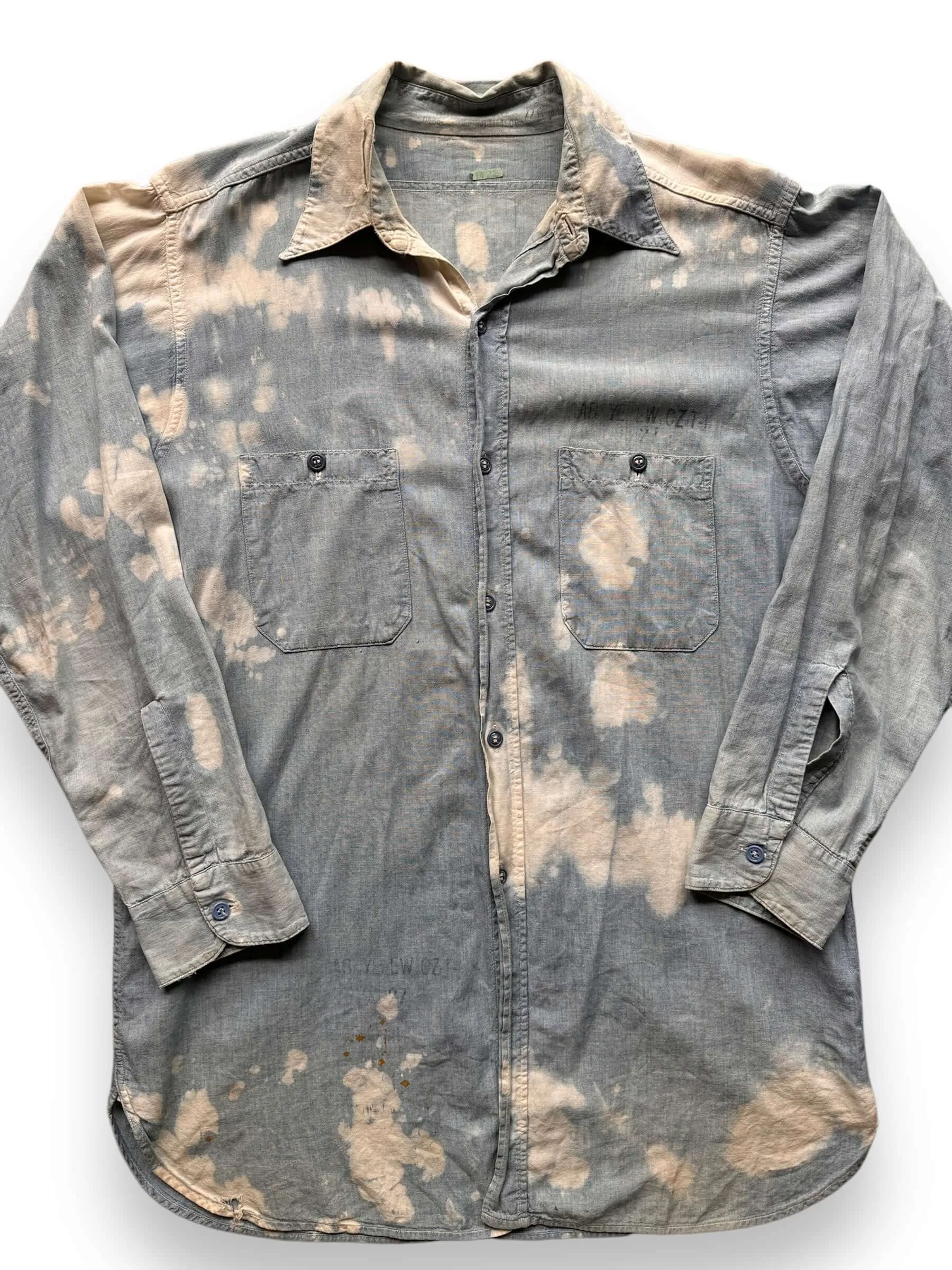 Vintage Bleach Splattered USN Chambray Shirt SZ XL