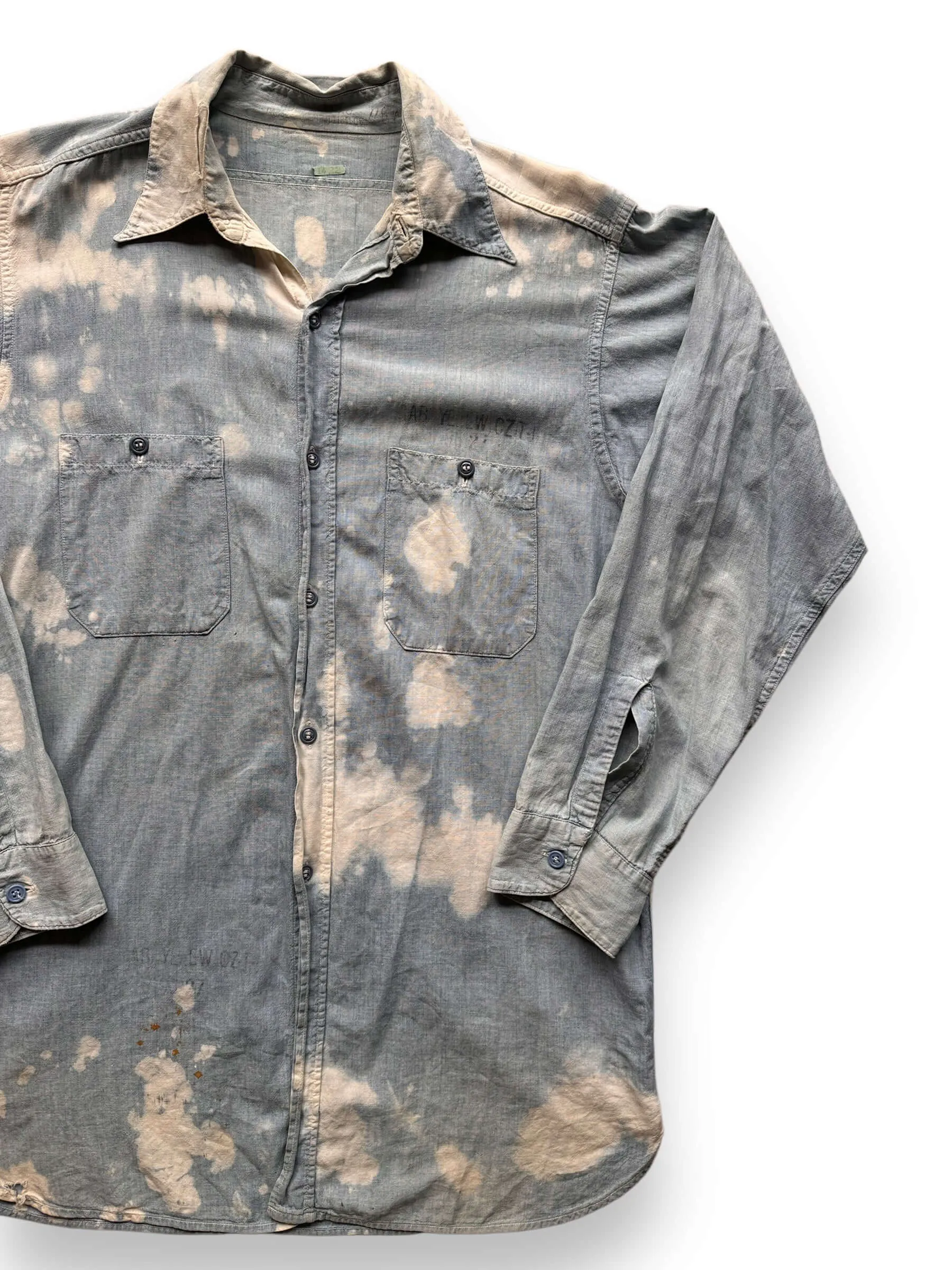 Vintage Bleach Splattered USN Chambray Shirt SZ XL