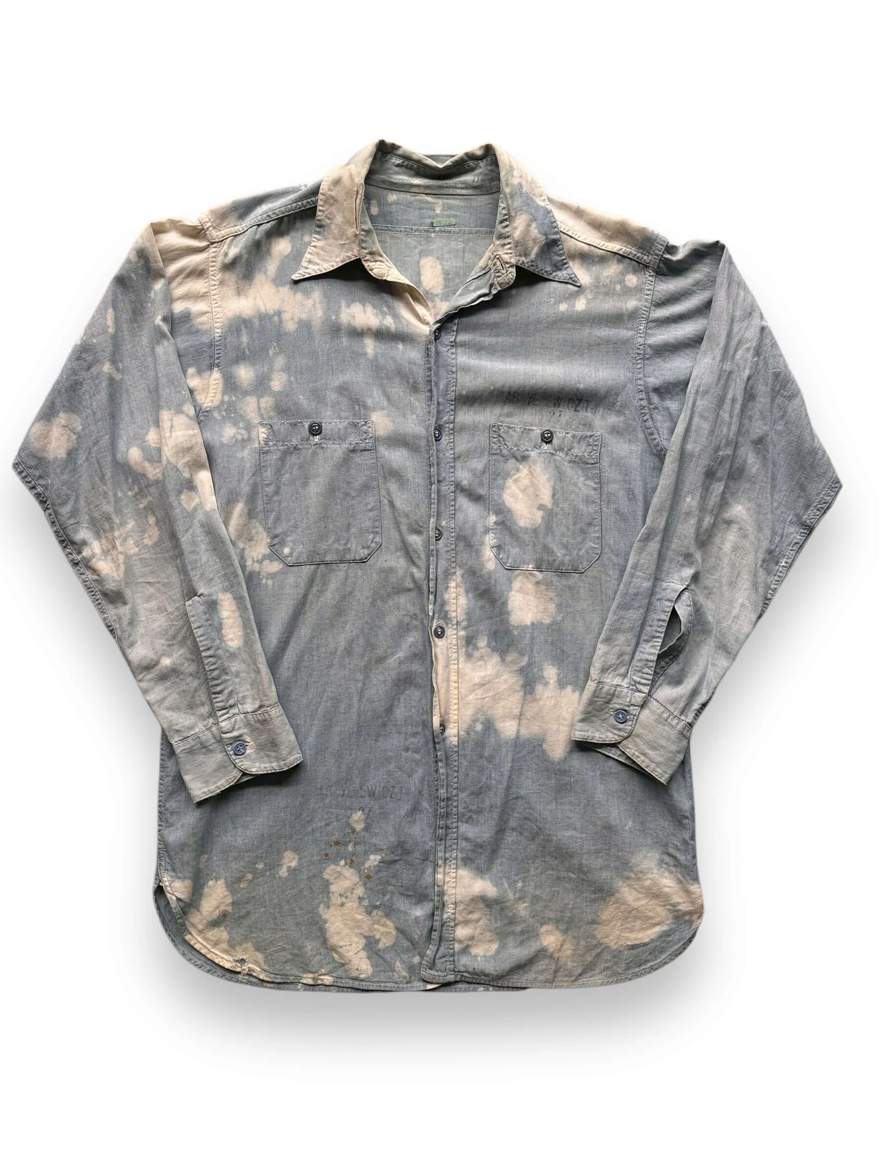 Vintage Bleach Splattered USN Chambray Shirt SZ XL