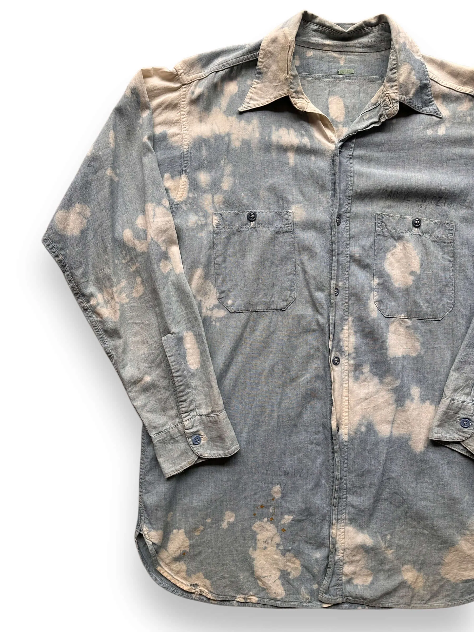 Vintage Bleach Splattered USN Chambray Shirt SZ XL