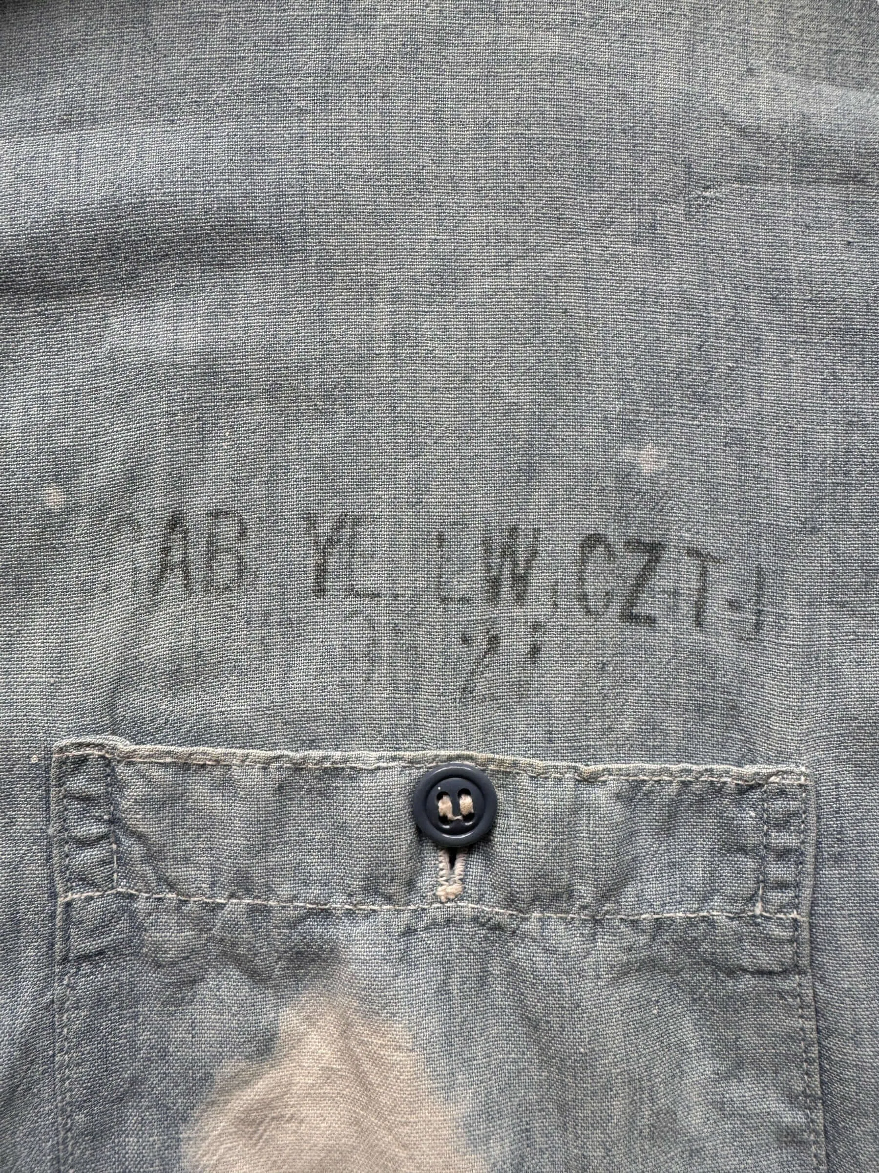 Vintage Bleach Splattered USN Chambray Shirt SZ XL