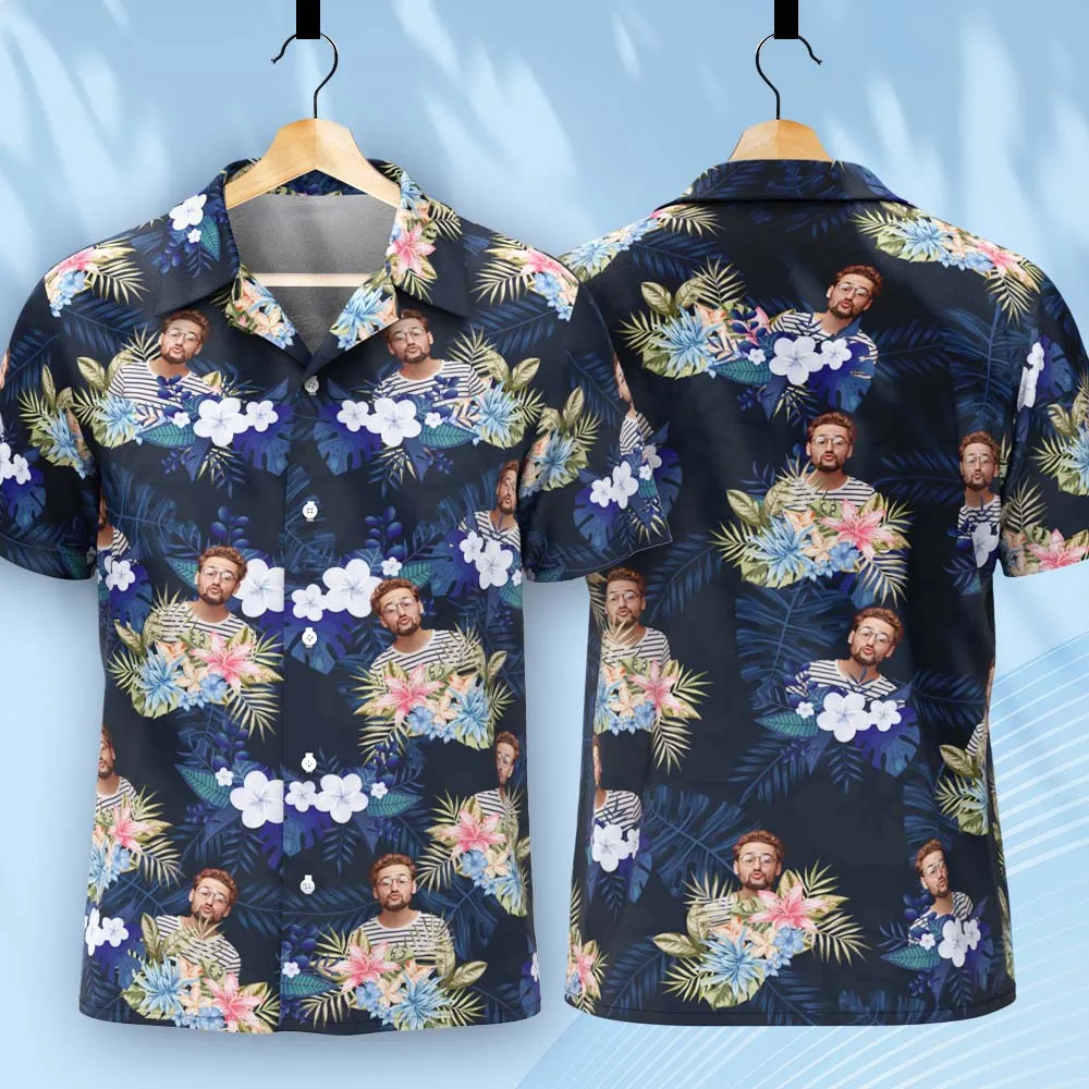 Vintage Custom Men Hawaiian Shirts With Hawaiian Style Pattern Photo Beach Shirts For Him