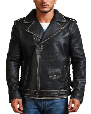 Vintage Distressed Black Motorcycle Jacket