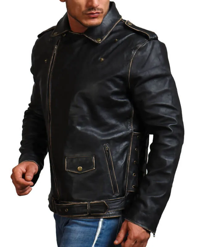 Vintage Distressed Black Motorcycle Jacket