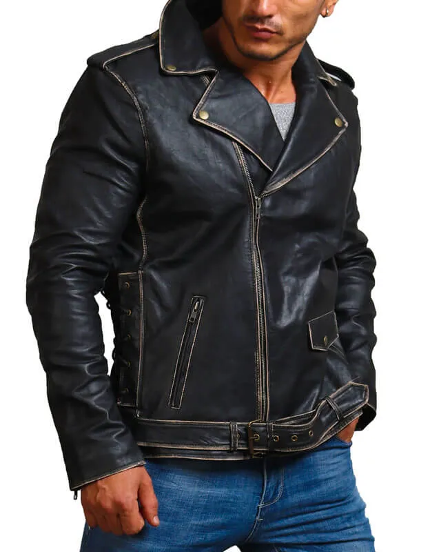 Vintage Distressed Black Motorcycle Jacket