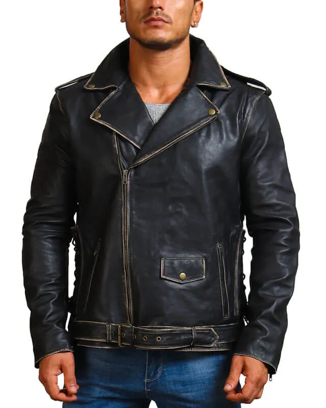 Vintage Distressed Black Motorcycle Jacket