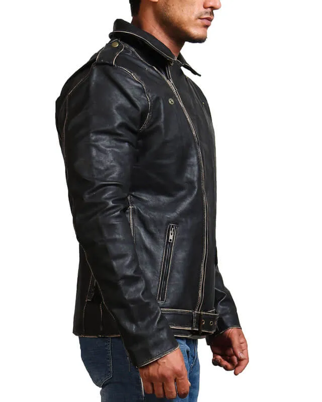 Vintage Distressed Black Motorcycle Jacket