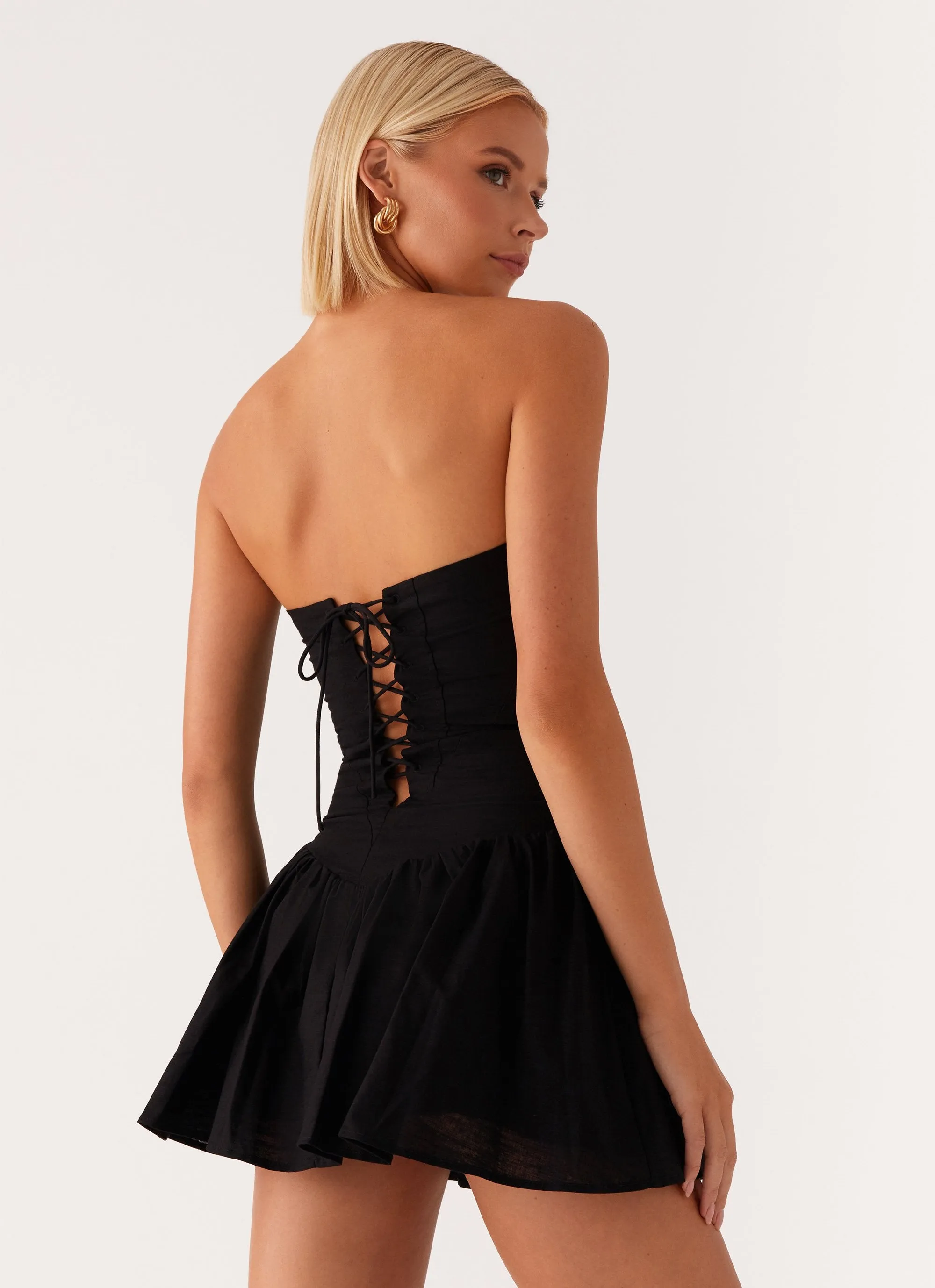 Larnie Linen Mini Dress - Black Lined interior