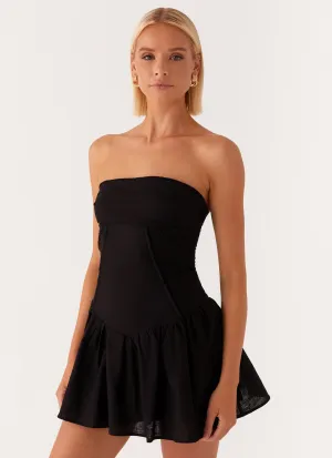 Larnie Linen Mini Dress - Black Sweet Mood Sheer Panel