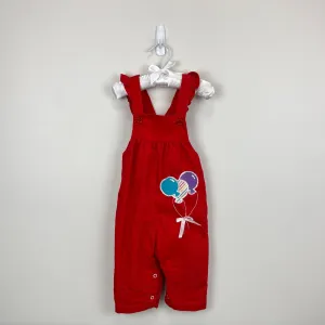 Vintage Healthtex Red Corduroy Applique Balloon Overalls 12 Months USA