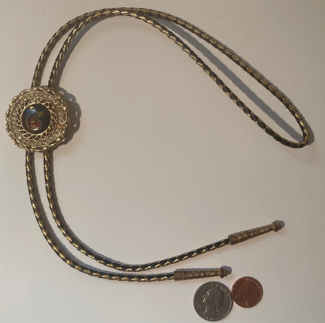 Vintage Metal Bolo Tie, Brass, Paternal Order Of Eagles, Club, Lodge, Nice Sparkly Stones, Nice Western Design, Quality, Heavy Duty