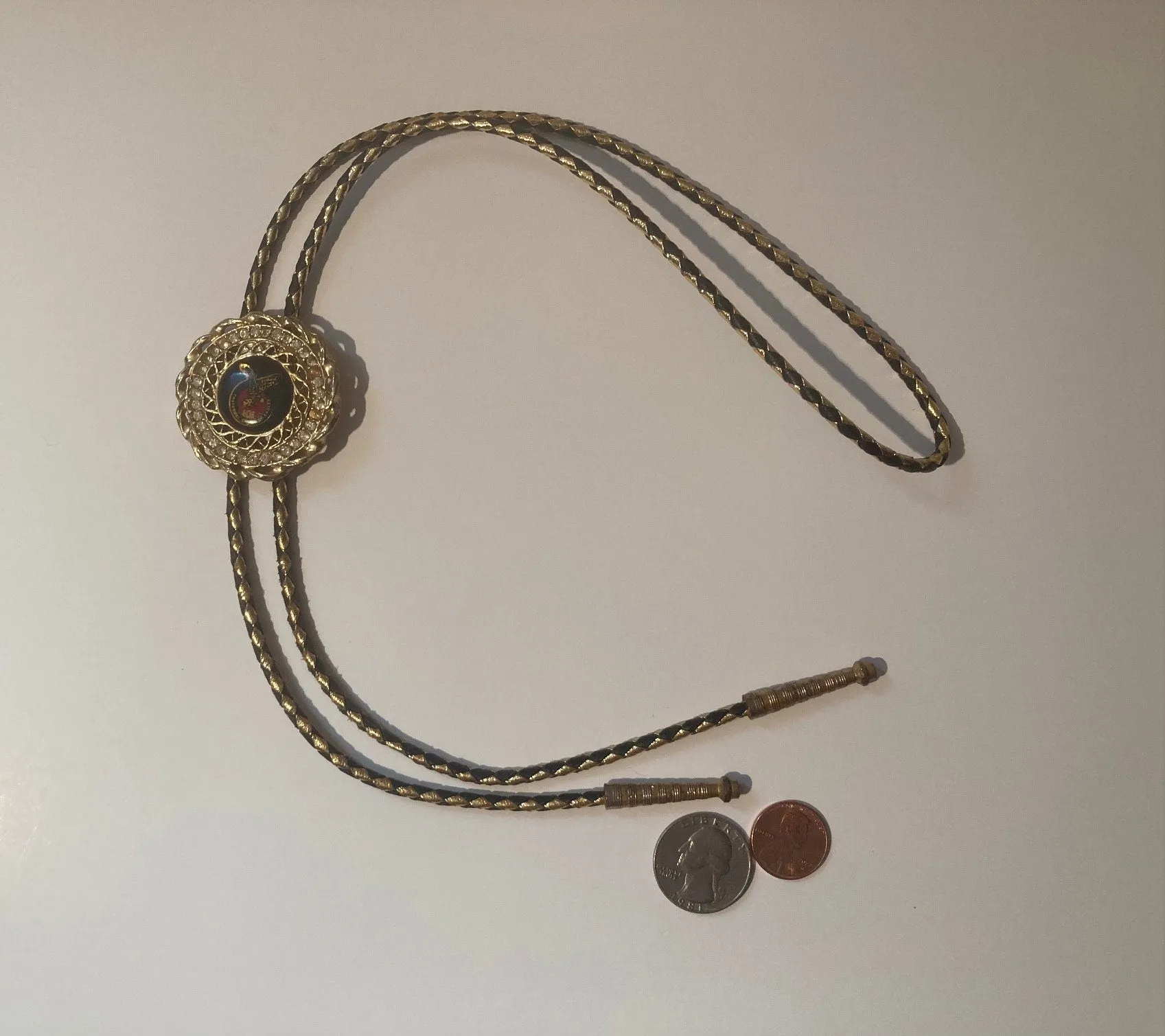 Vintage Metal Bolo Tie, Brass, Paternal Order Of Eagles, Club, Lodge, Nice Sparkly Stones, Nice Western Design, Quality, Heavy Duty