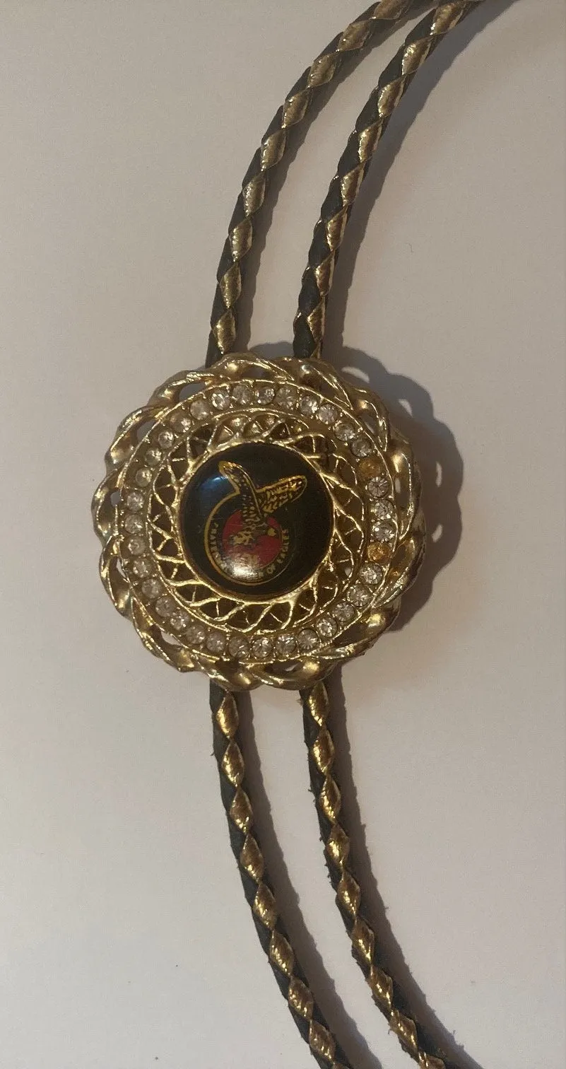Vintage Metal Bolo Tie, Brass, Paternal Order Of Eagles, Club, Lodge, Nice Sparkly Stones, Nice Western Design, Quality, Heavy Duty
