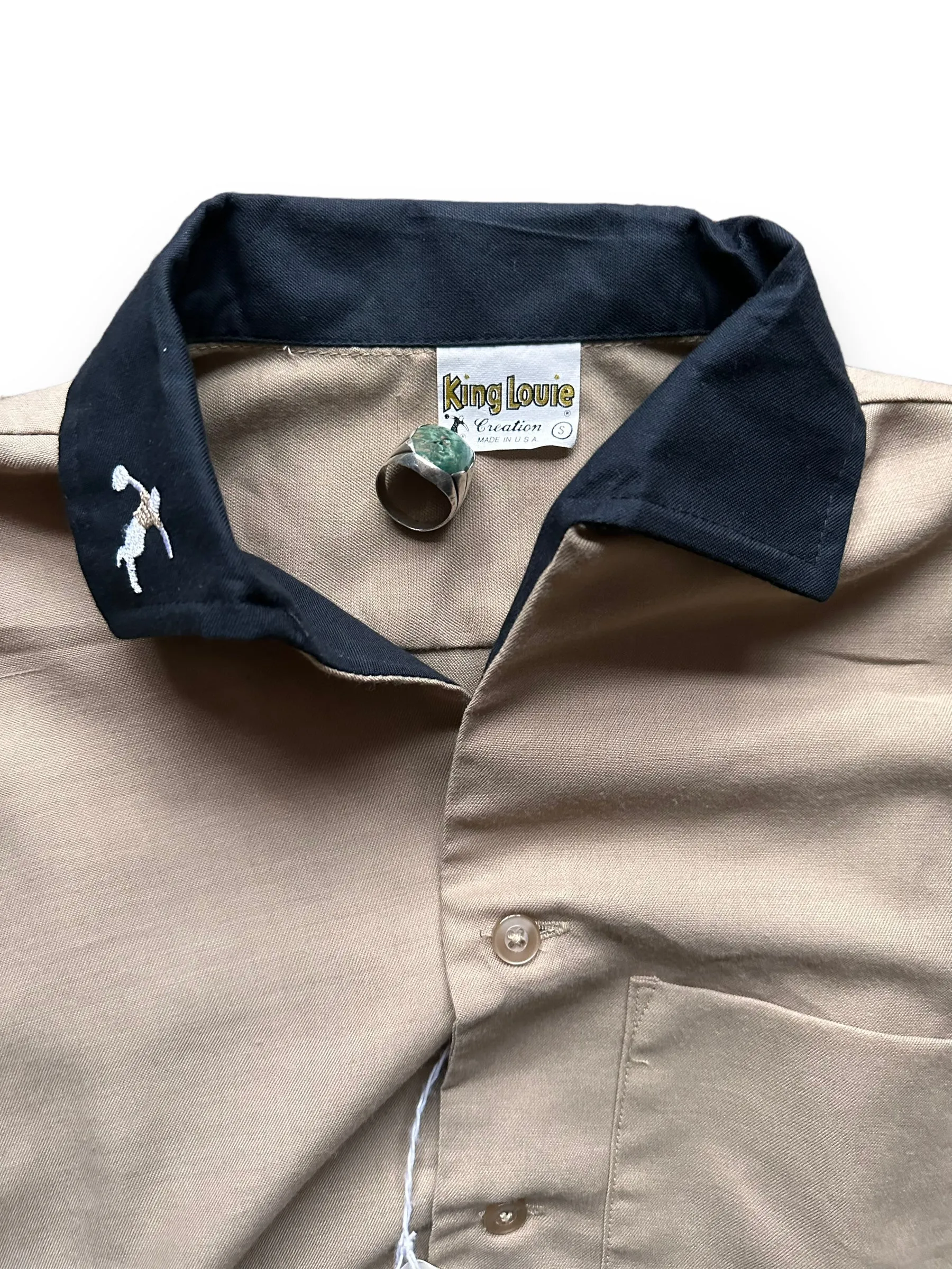 Vintage NOS King Louie Tan & Black Bowling Shirt SZ S | Vintage Bowling Shirt Seattle | Barn Owl Vintage Seattle