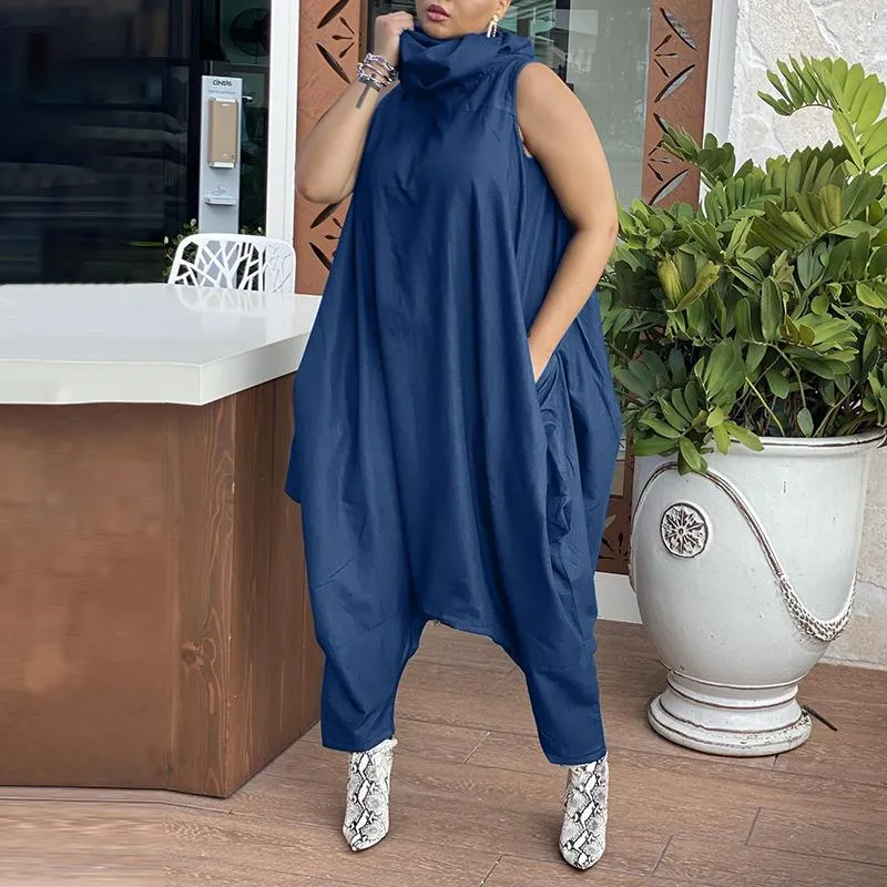 Vintage Retro Stacking High Collar Sleeveless Dropped Crotch Jumpsuit