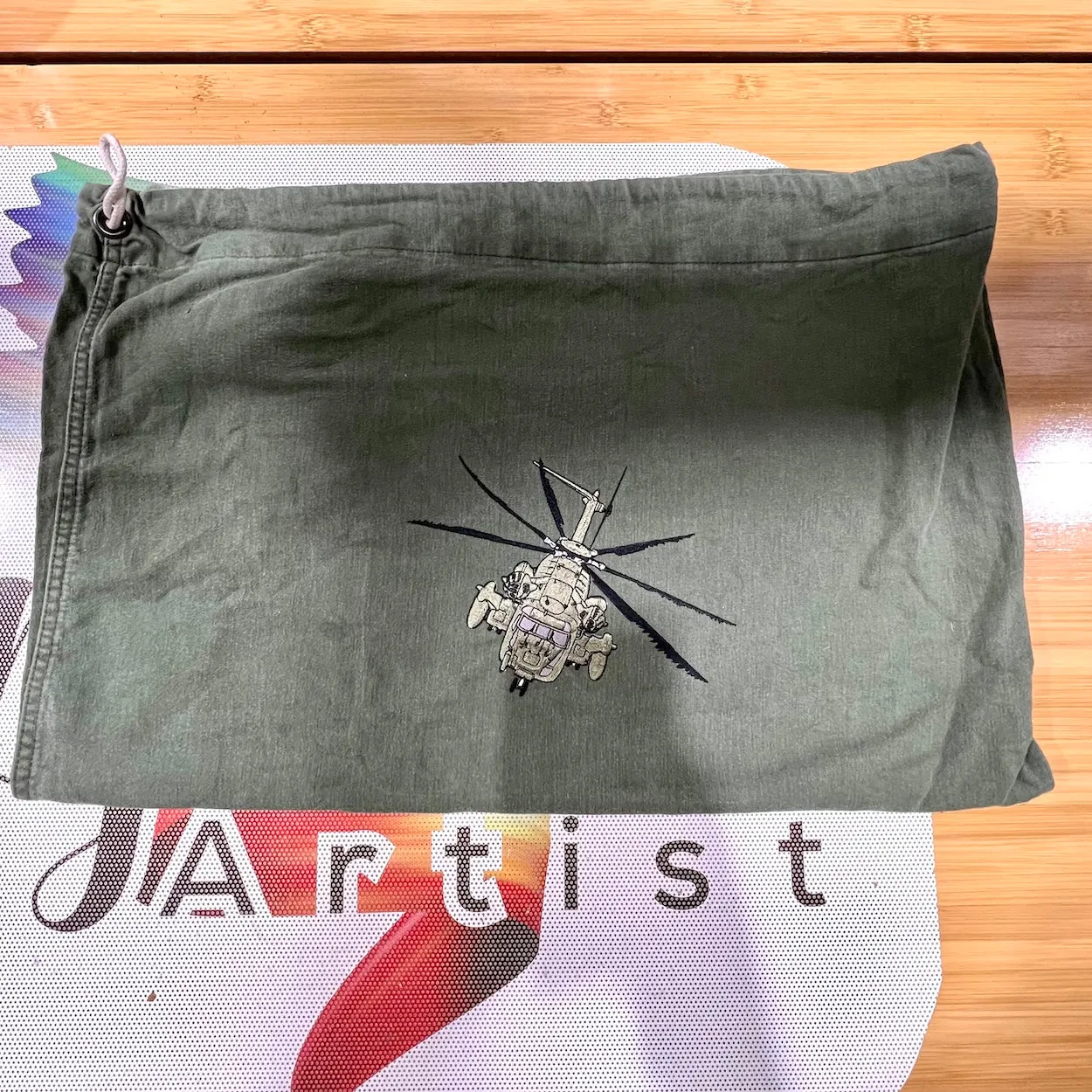 Vintage US Army Barrack Bag Laundry Bag Apache Helicopter Embroidered
