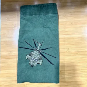 Vintage US Army Barrack Bag Laundry Bag Apache Helicopter Embroidered