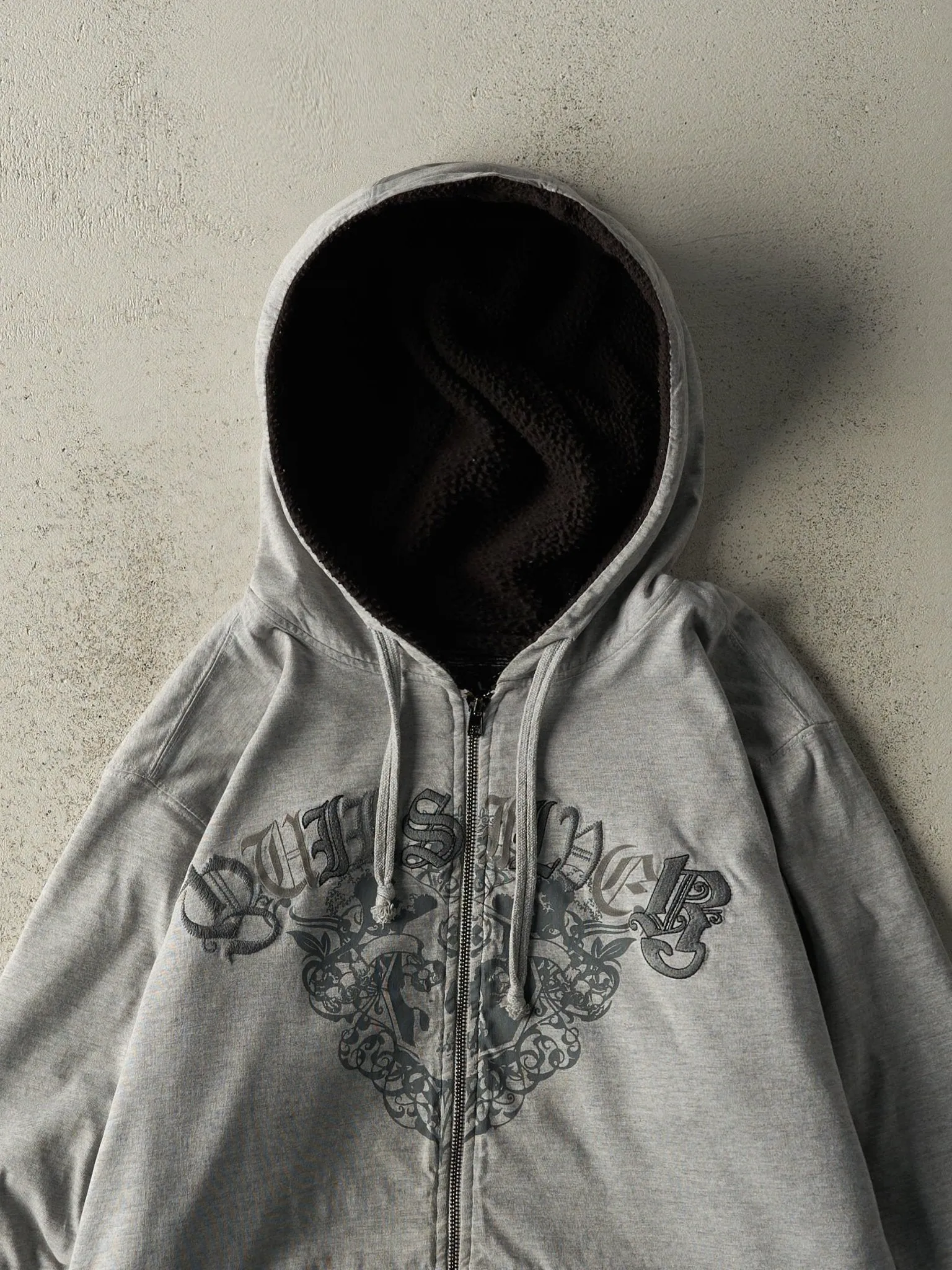 Vintage Y2K Grey Quiksilver Fleece Lined Zip Up Hoodie (L)