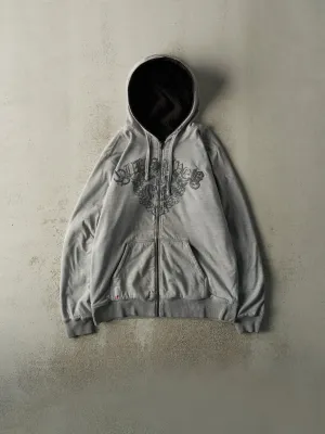 Vintage Y2K Grey Quiksilver Fleece Lined Zip Up Hoodie (L)