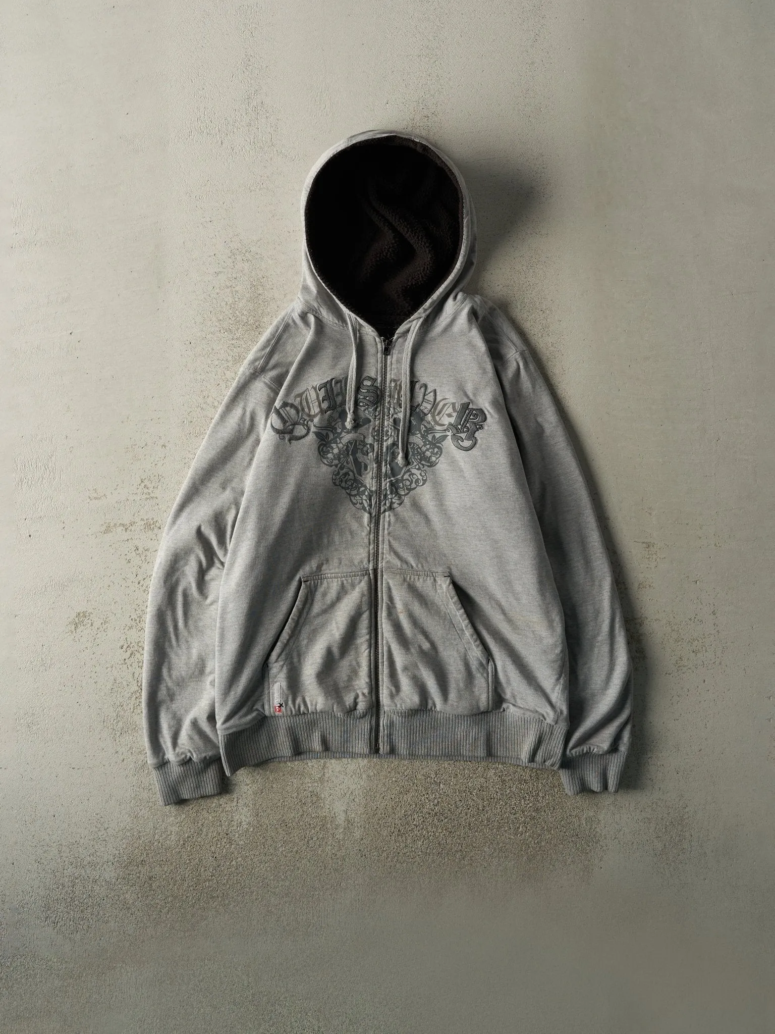 Vintage Y2K Grey Quiksilver Fleece Lined Zip Up Hoodie (L)