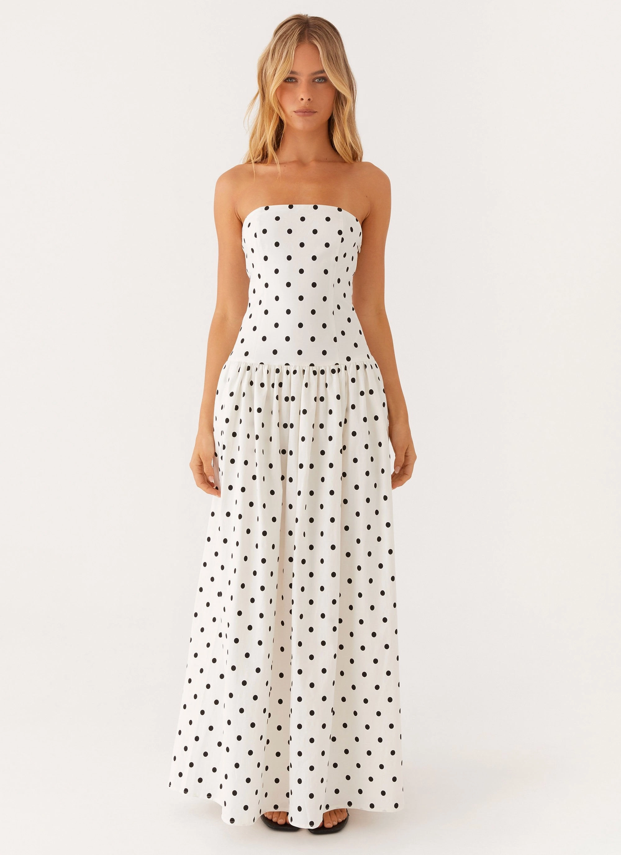 Andorra Maxi Dress - White Polkadot Pop Texture All Time