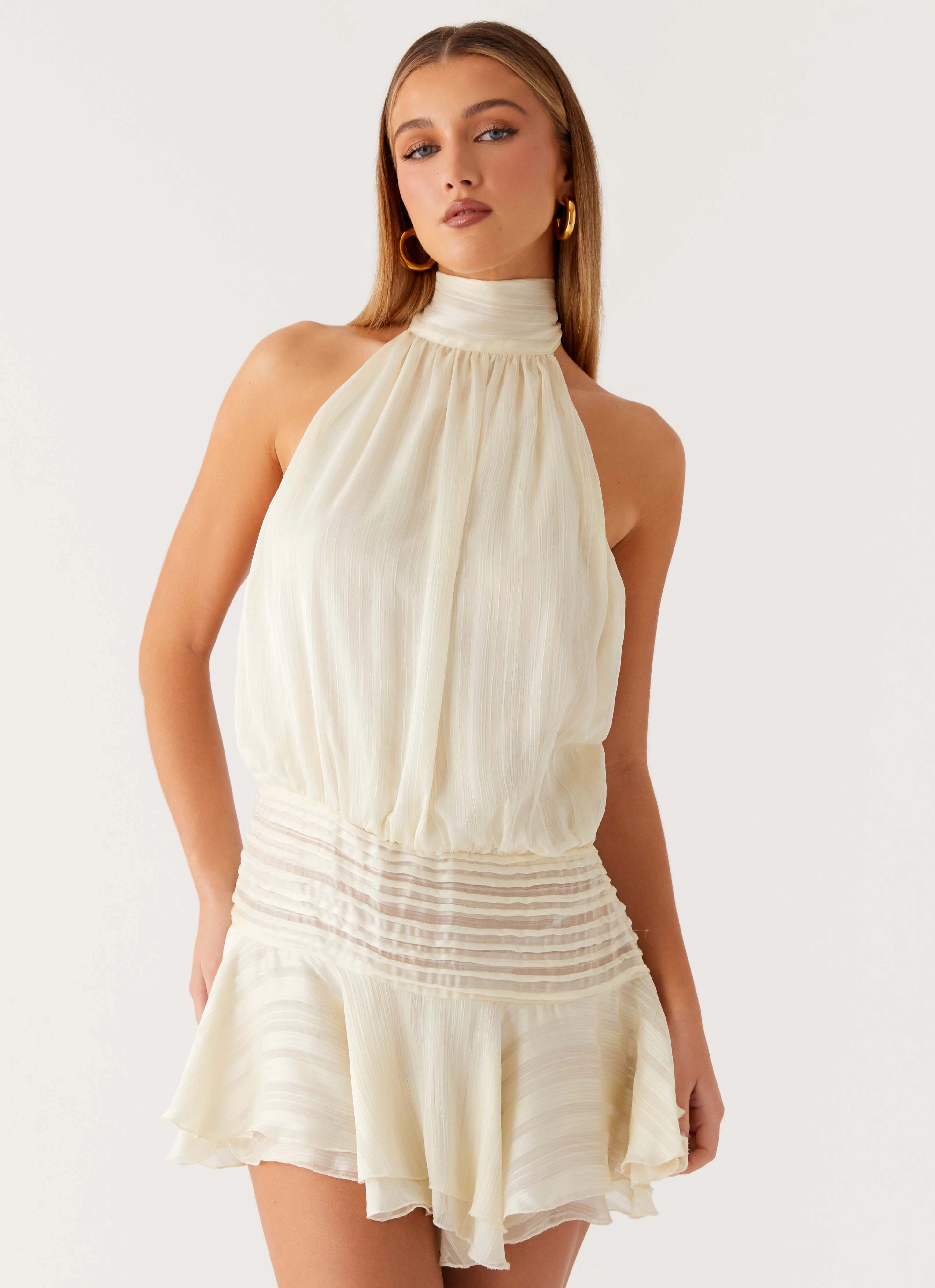 Flared-Hem Willow Chiffon Mini Dress - Ivory