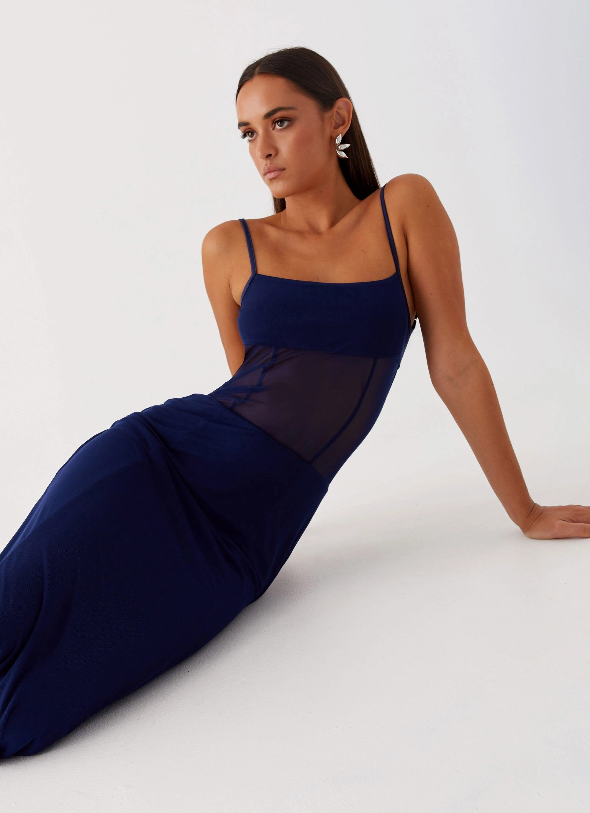 Miranda Maxi Dress - Navy Sweetheart-Neck Regular-fit