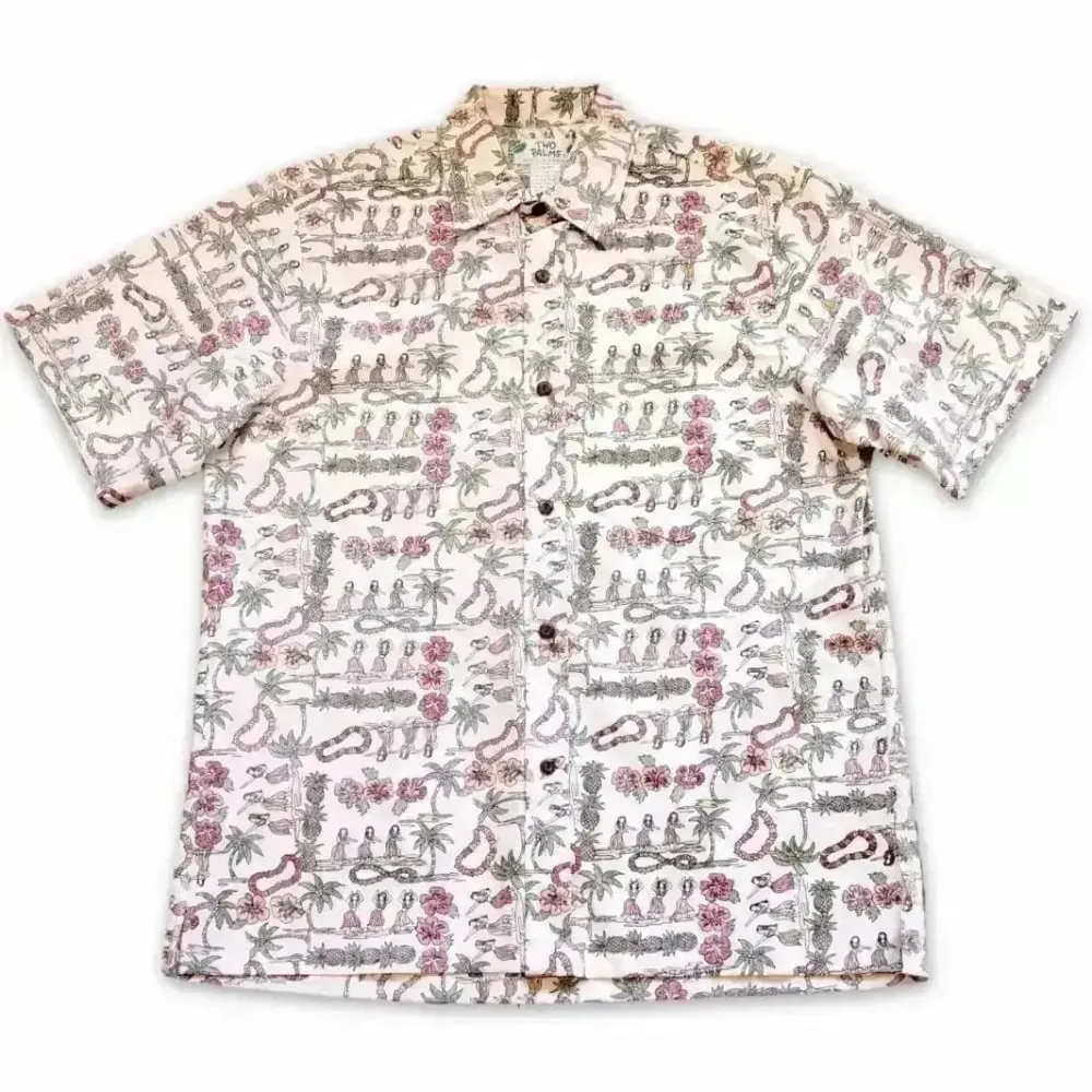 waikiki white REVERSE print hawaiian cotton shirt