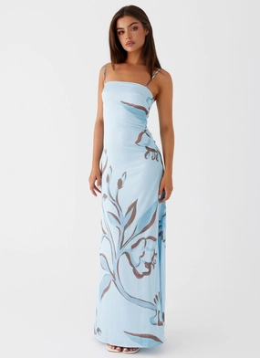 Casual Wear Contemporary Layer Aster Bloom Maxi Dress - Blue Floral