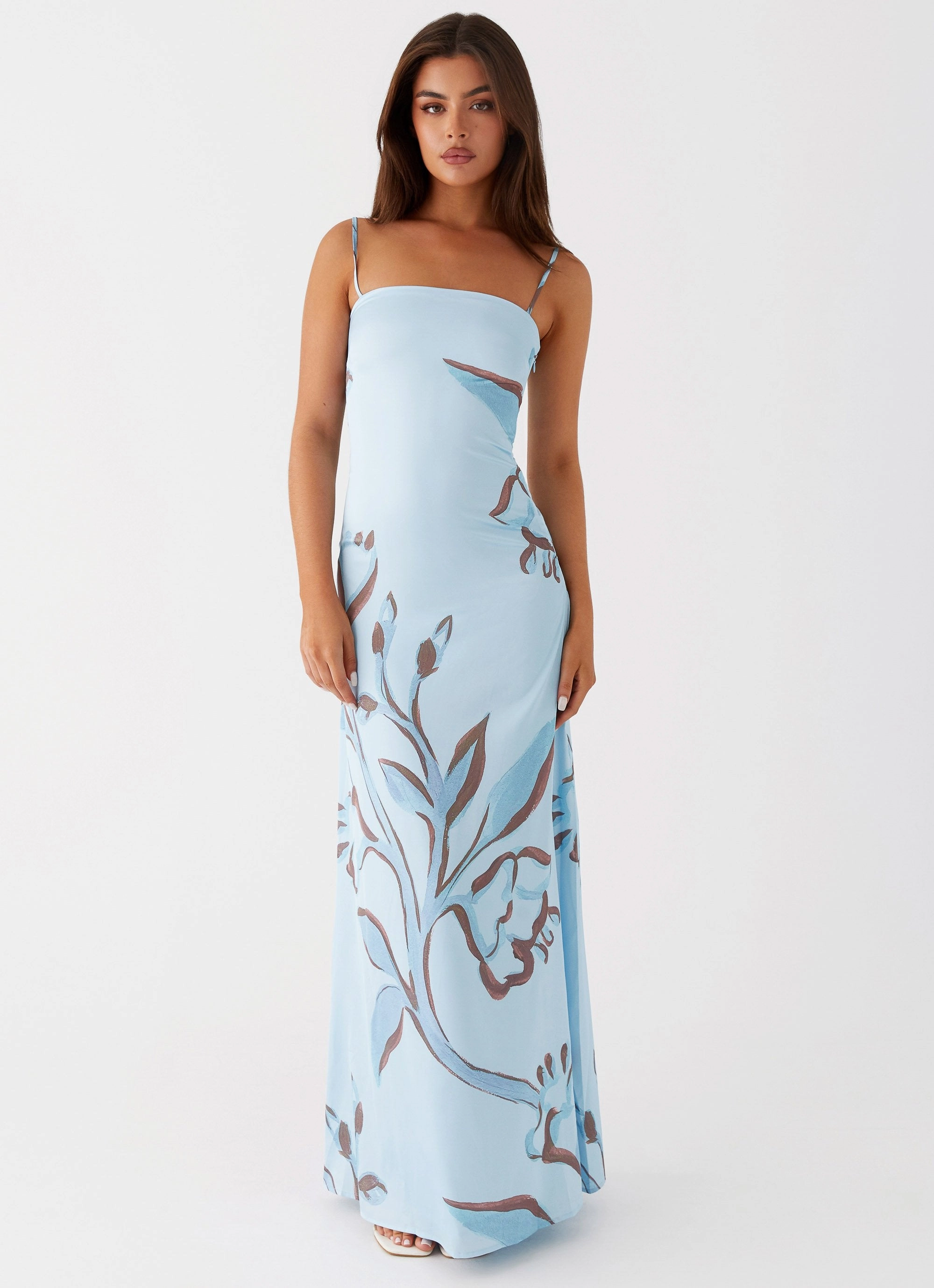 Refined Simplicity Comfortable Waist Design Fit Aster Bloom Maxi Dress - Blue Floral