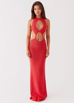 Asymmetrical hem Sleek and Flattering Caicos Crochet Maxi Dress - Red