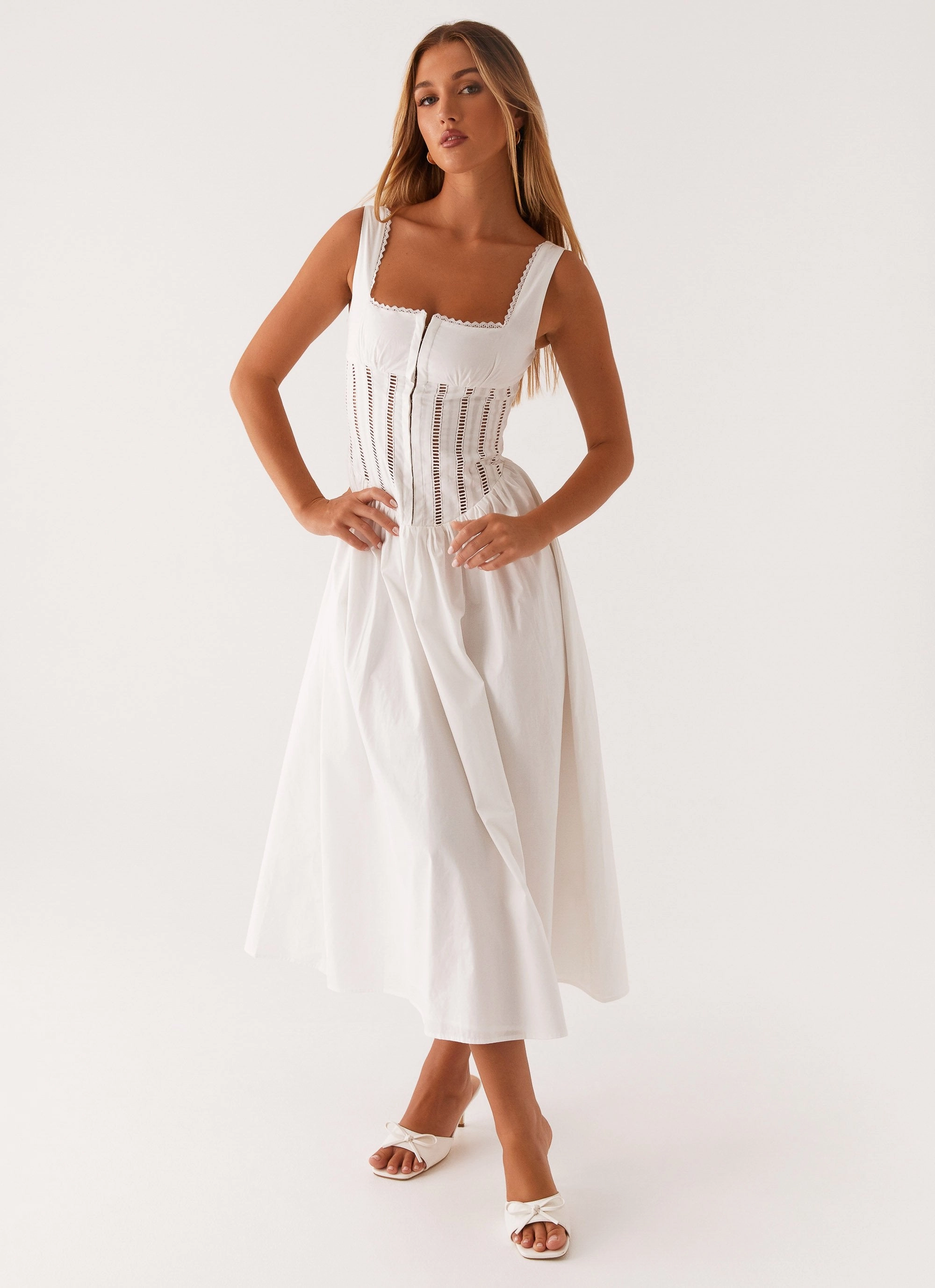 Waiting On You Midi Dress - White Fashion-Forward Fit Knot-Detail