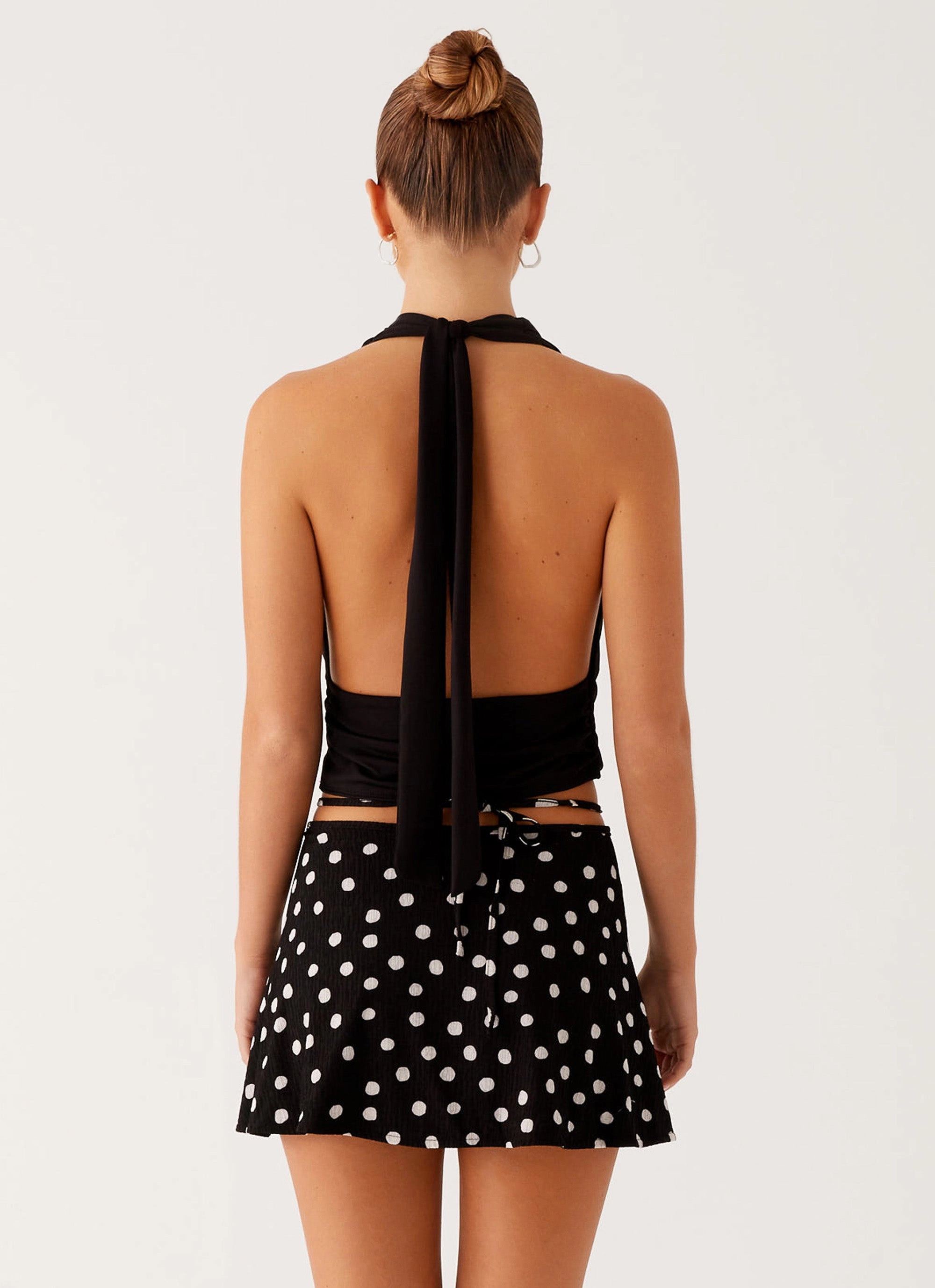 Cozy Stretch Fit Walker Mini Skirt - Black Polka Dot