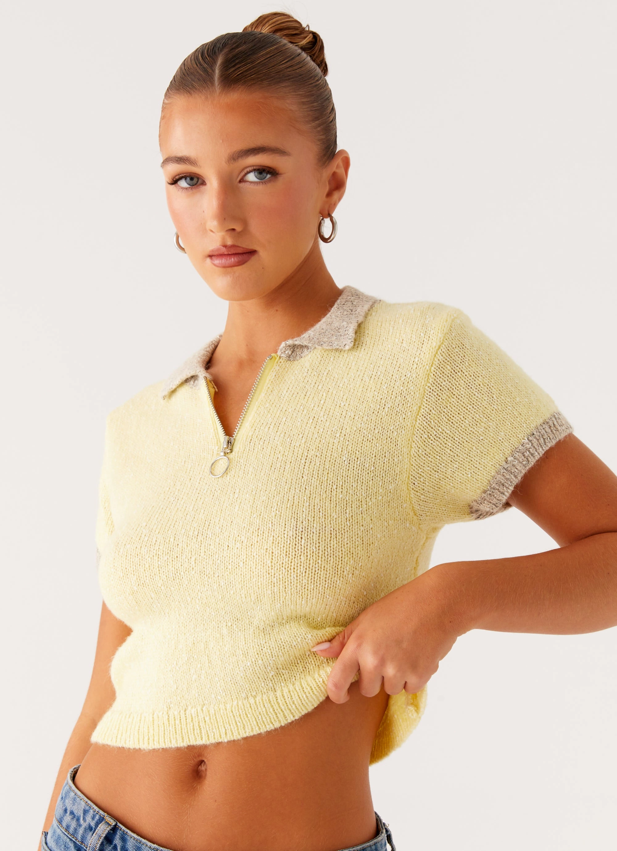 Walsh Knit Polo Top - Yellow Anti Pilling Fabric All-Purpose Wear