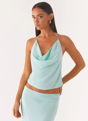 Another Life Halter Top - Pale Blue Sleek Outdoor Look