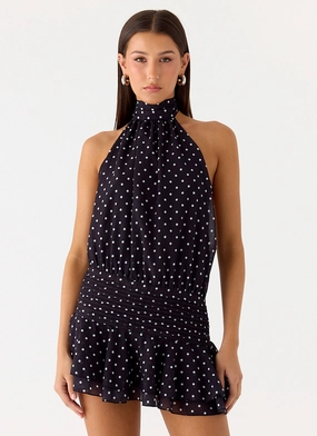 Willow Chiffon Mini Dress - Black Polkadot Day Love Bohemian style