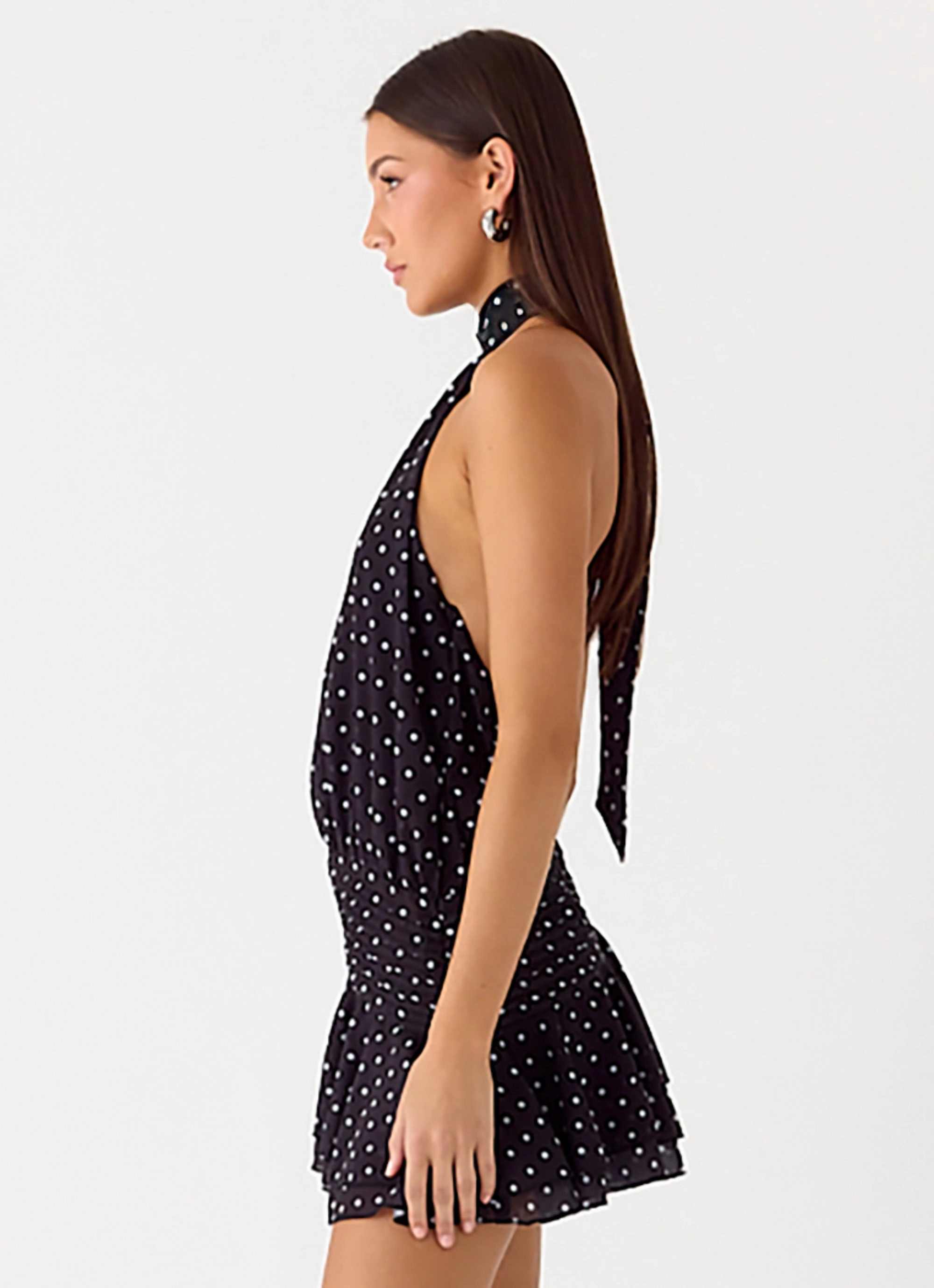 Joyful Look Willow Chiffon Mini Dress - Black Polkadot