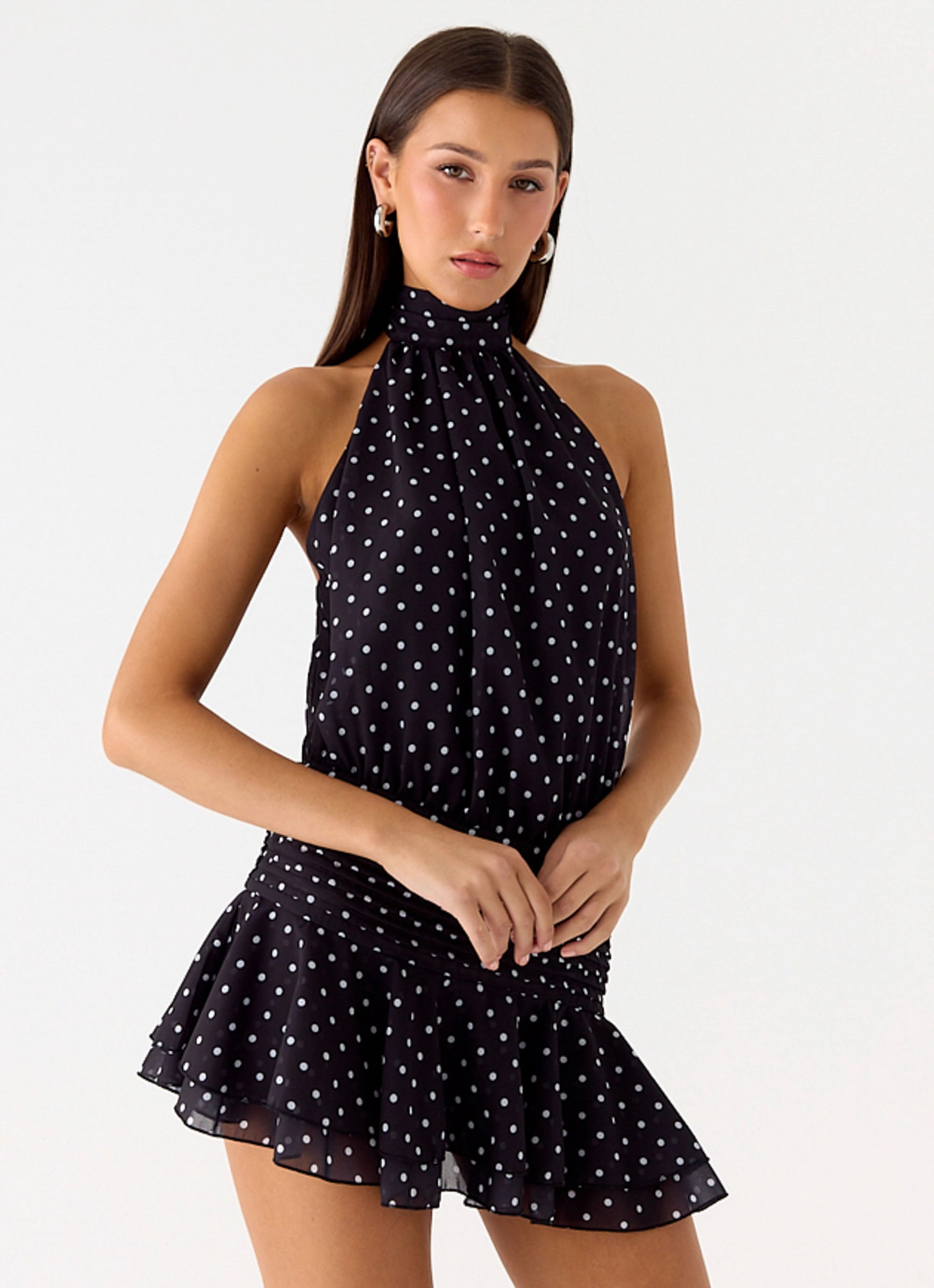Willow Chiffon Mini Dress - Black Polkadot Minimal Comfort