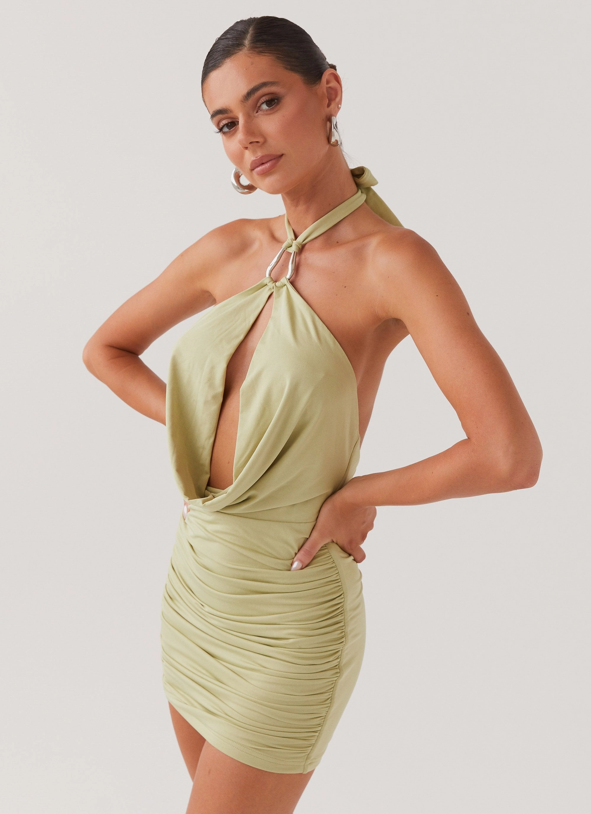 Samara Halterneck Mini Dress - Sage Love Blend