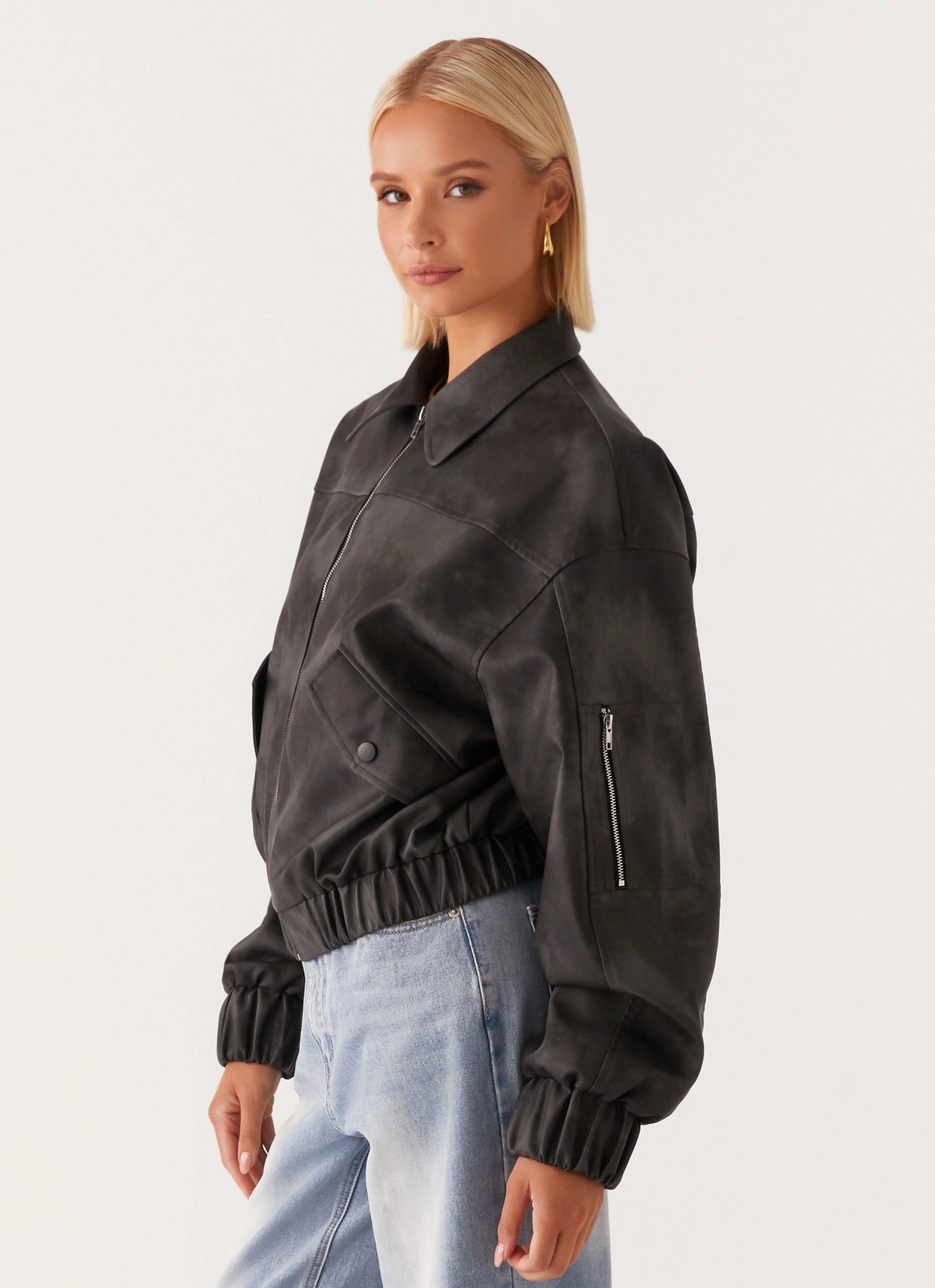 PocketPlacement Minimalist Design Washington Bomber Jacket - Black