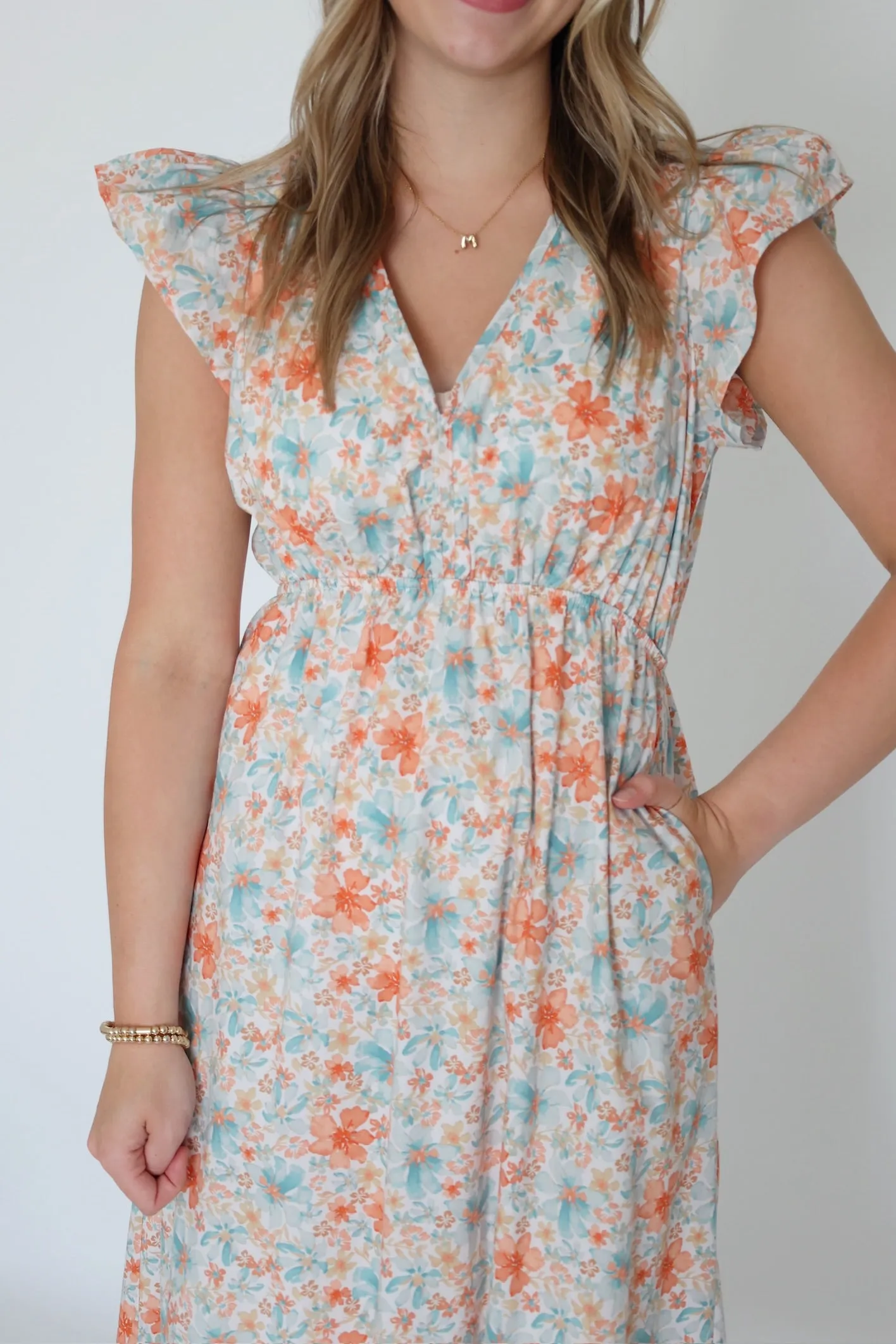 Feminine off-the-shoulder gown Back Glow Water Color Midi Dress (FINAL SALE)